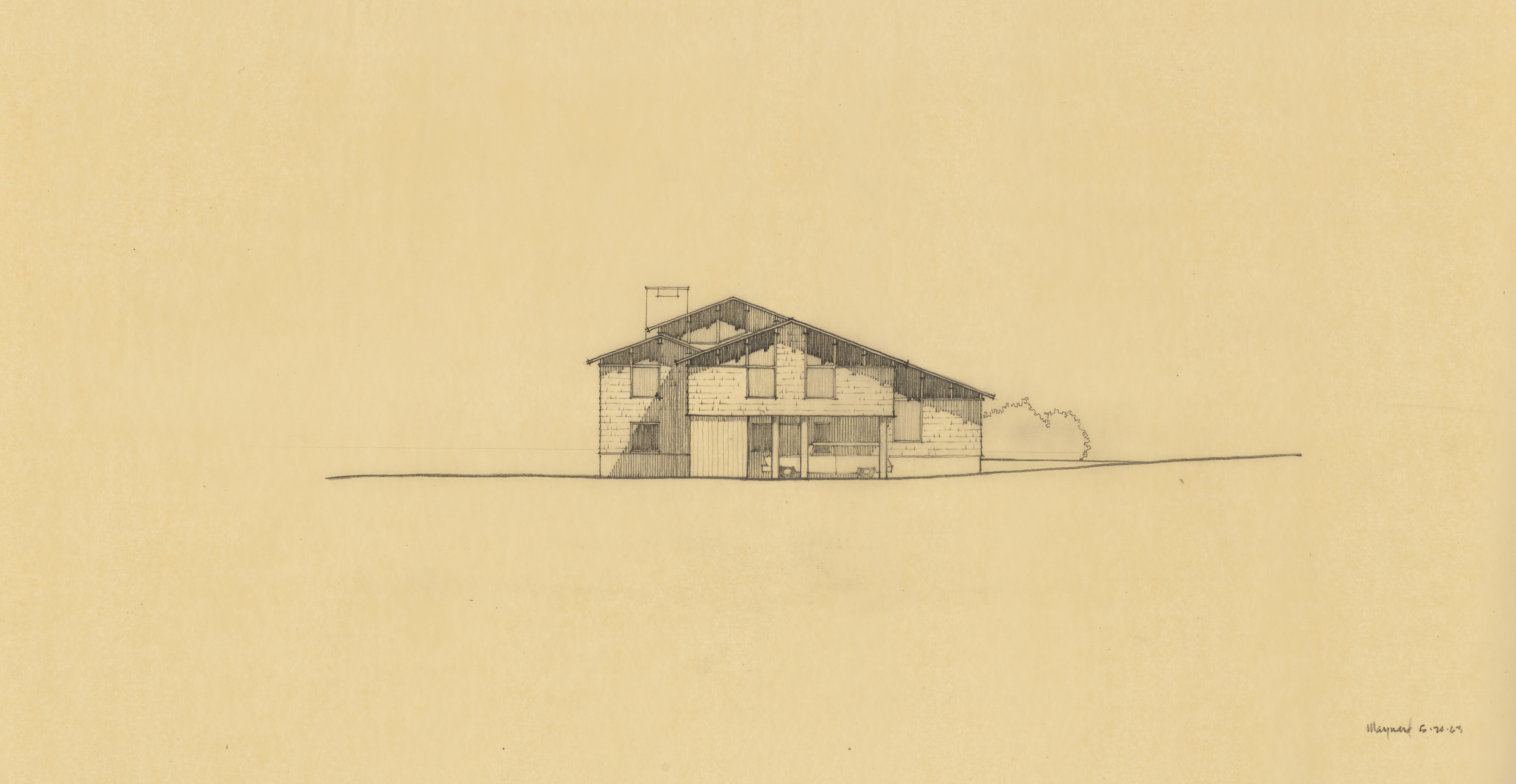 EPM Untitled East Elevation, 1963, graphite on tracing paper, 14 x 24 inches