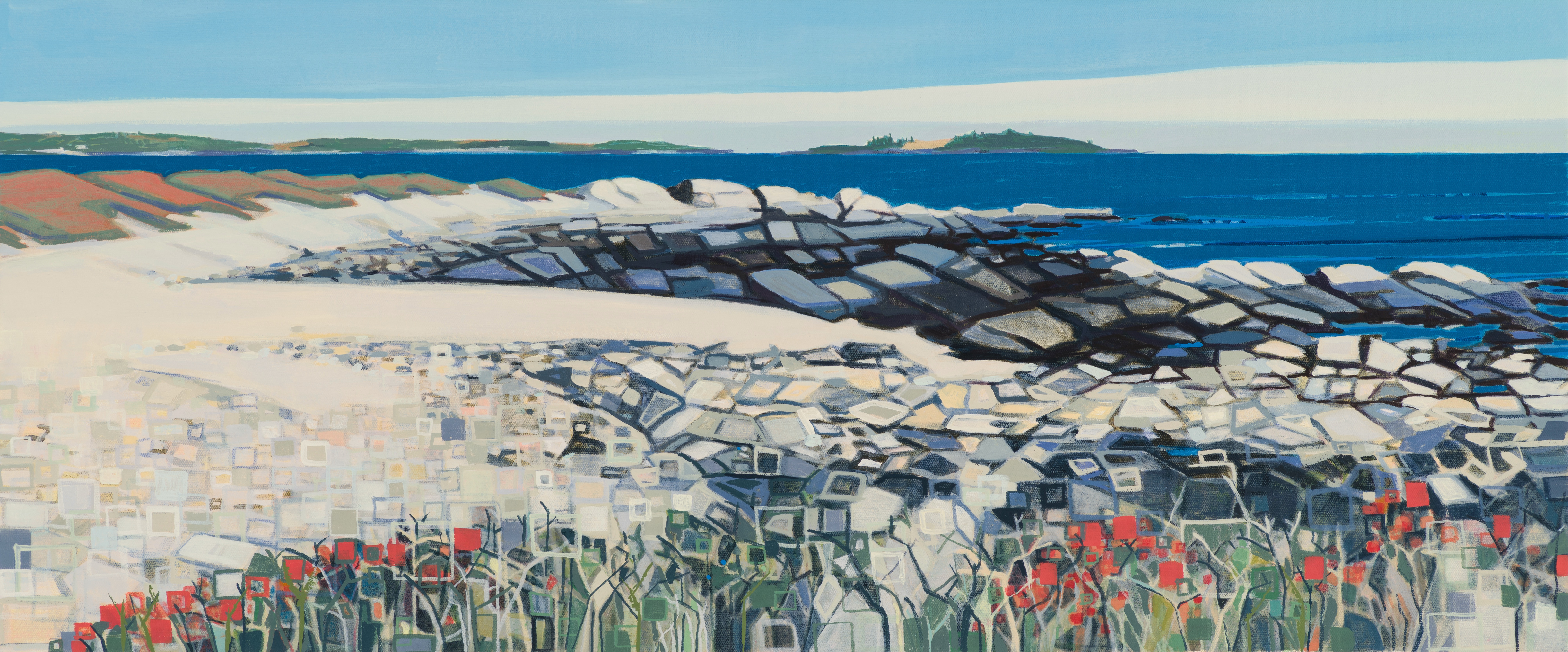 South Cove, 10/11/20, 14:55, 43.528283, -70.311683, 2021, oil on canvas, 15 x 36 inches