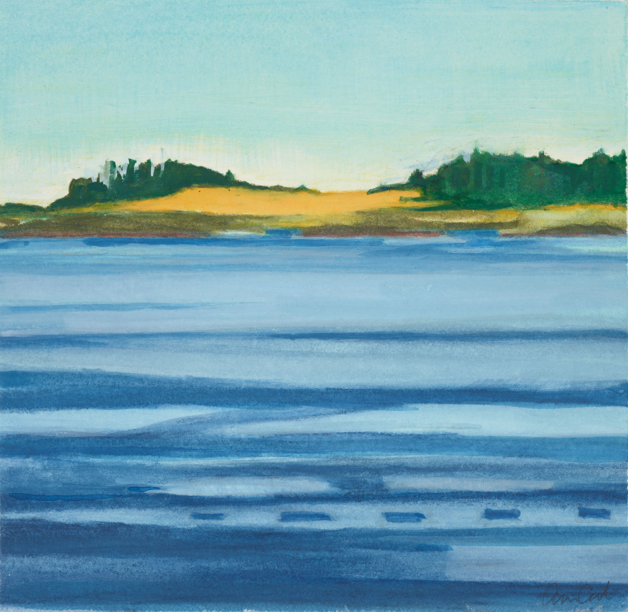 Richmond Island Fall, 2019, mixed media on paper, 8 x 8 inches