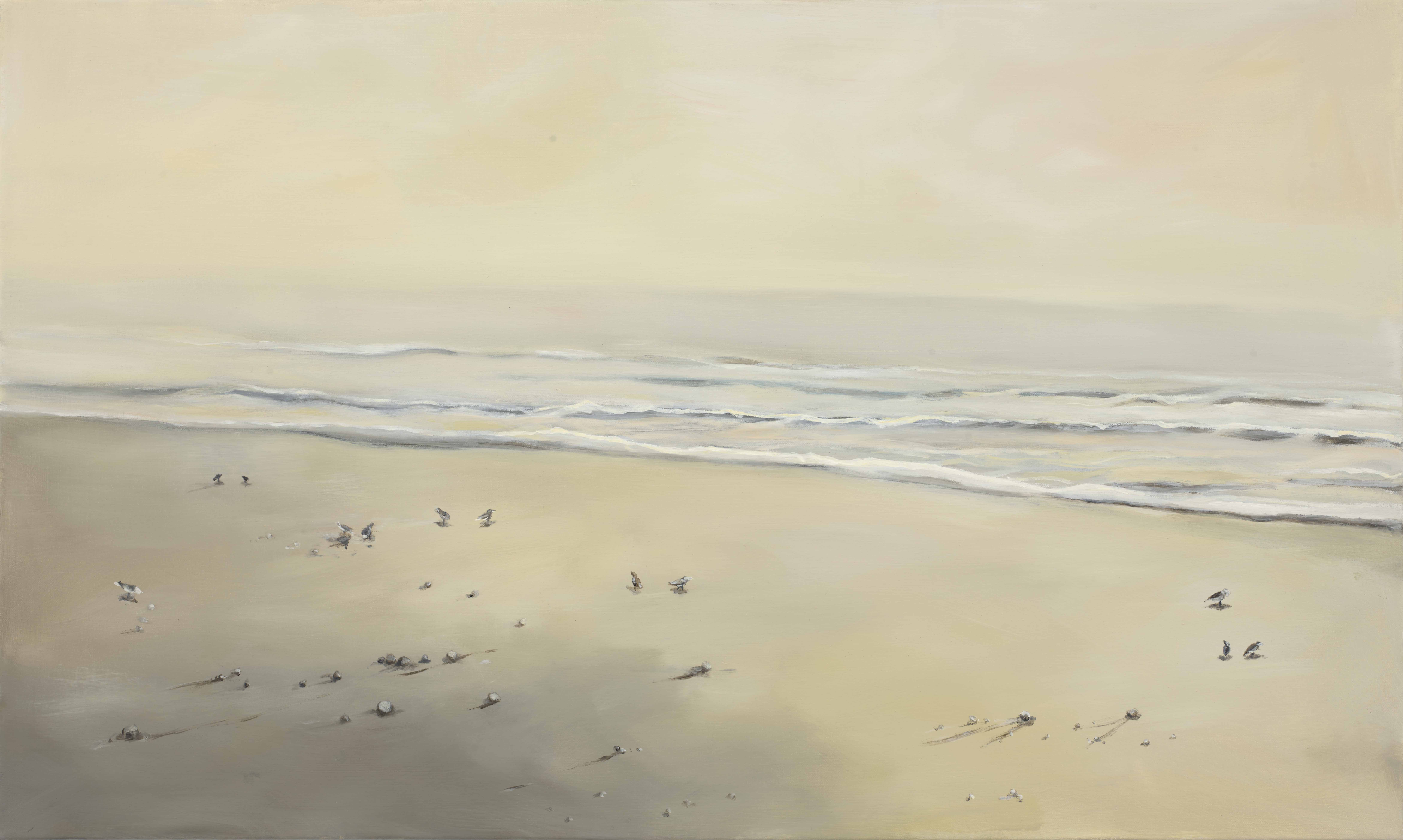 Sandpipers at the Edge, 2023, oil on canvas, 24x40 inches