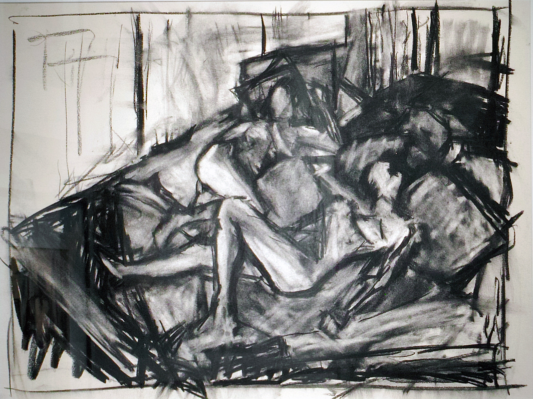 Two Recumbent Models, 1992, charcoal on paper, 28 x 34 inches