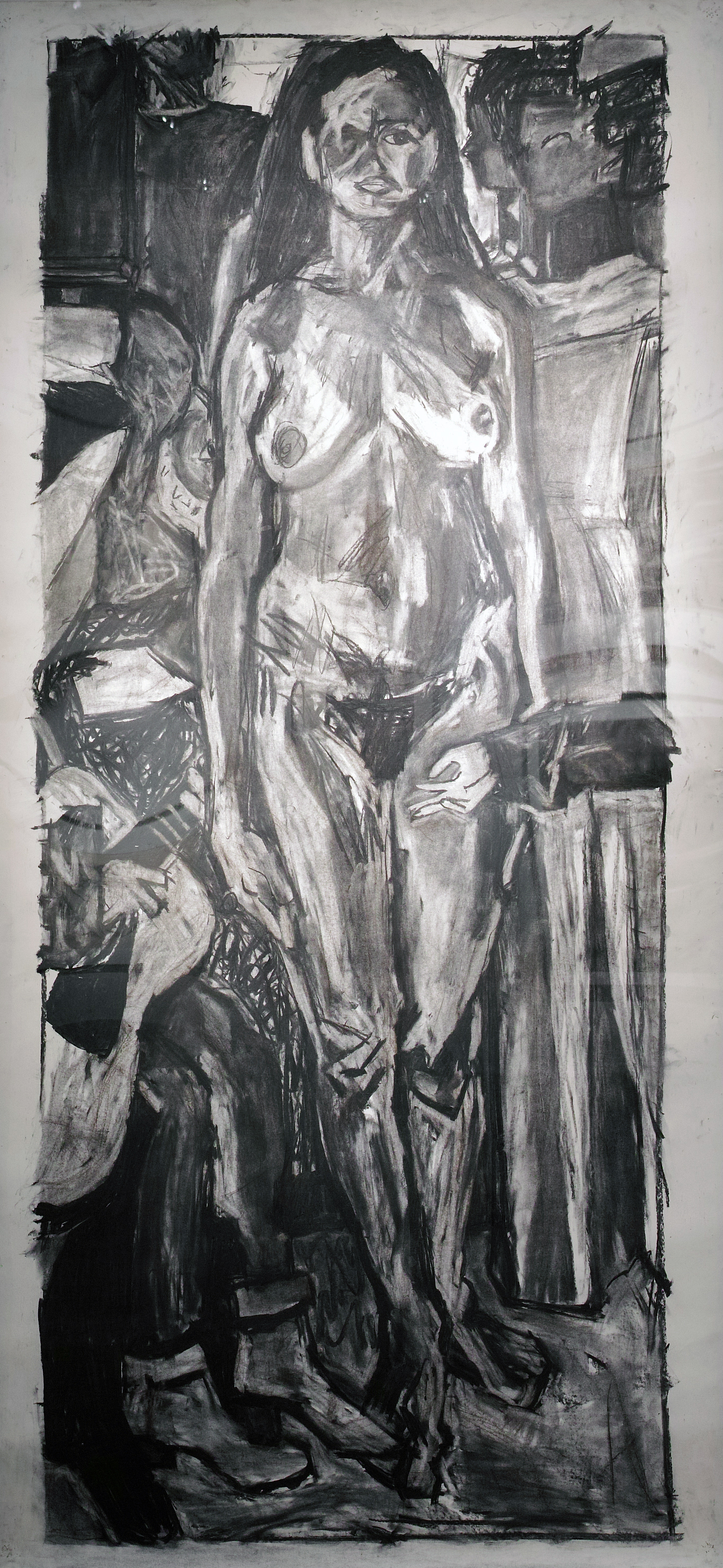 After Watteau, 1991, charcoal on paper, 75 x 37 inches
