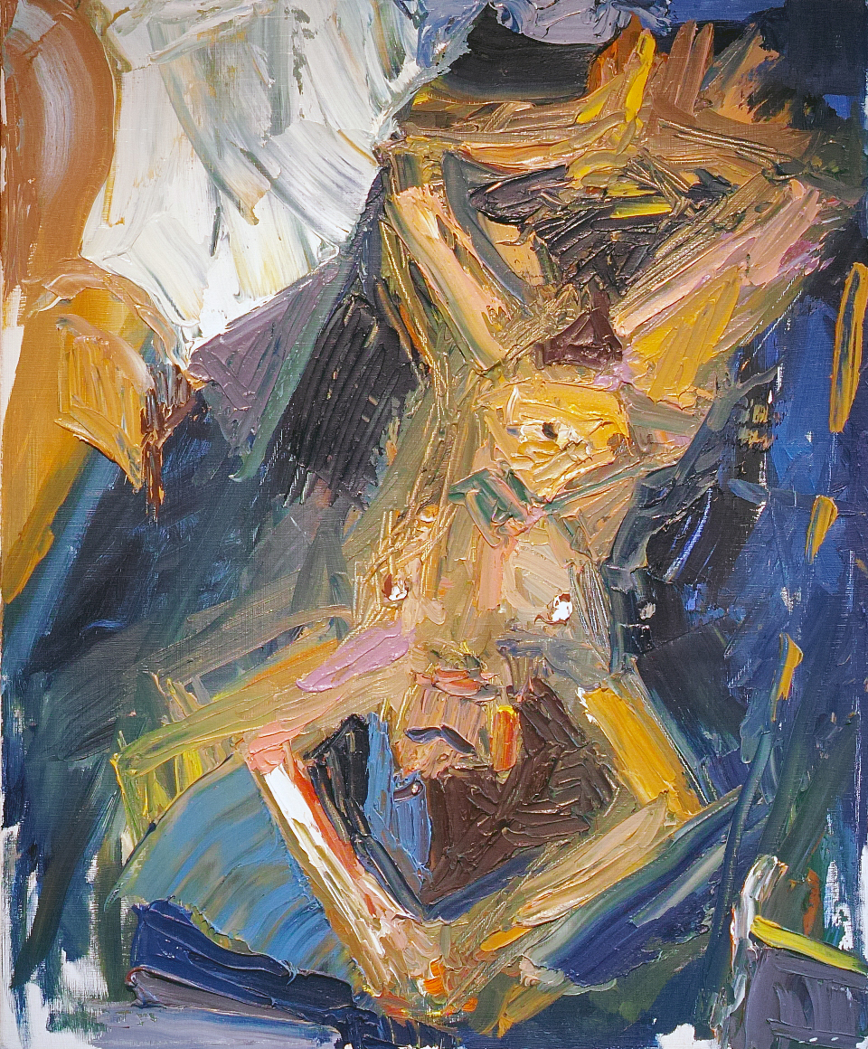 Recumbent Model Making Shape, 1992, oil on canvas, 22 x 18 inches