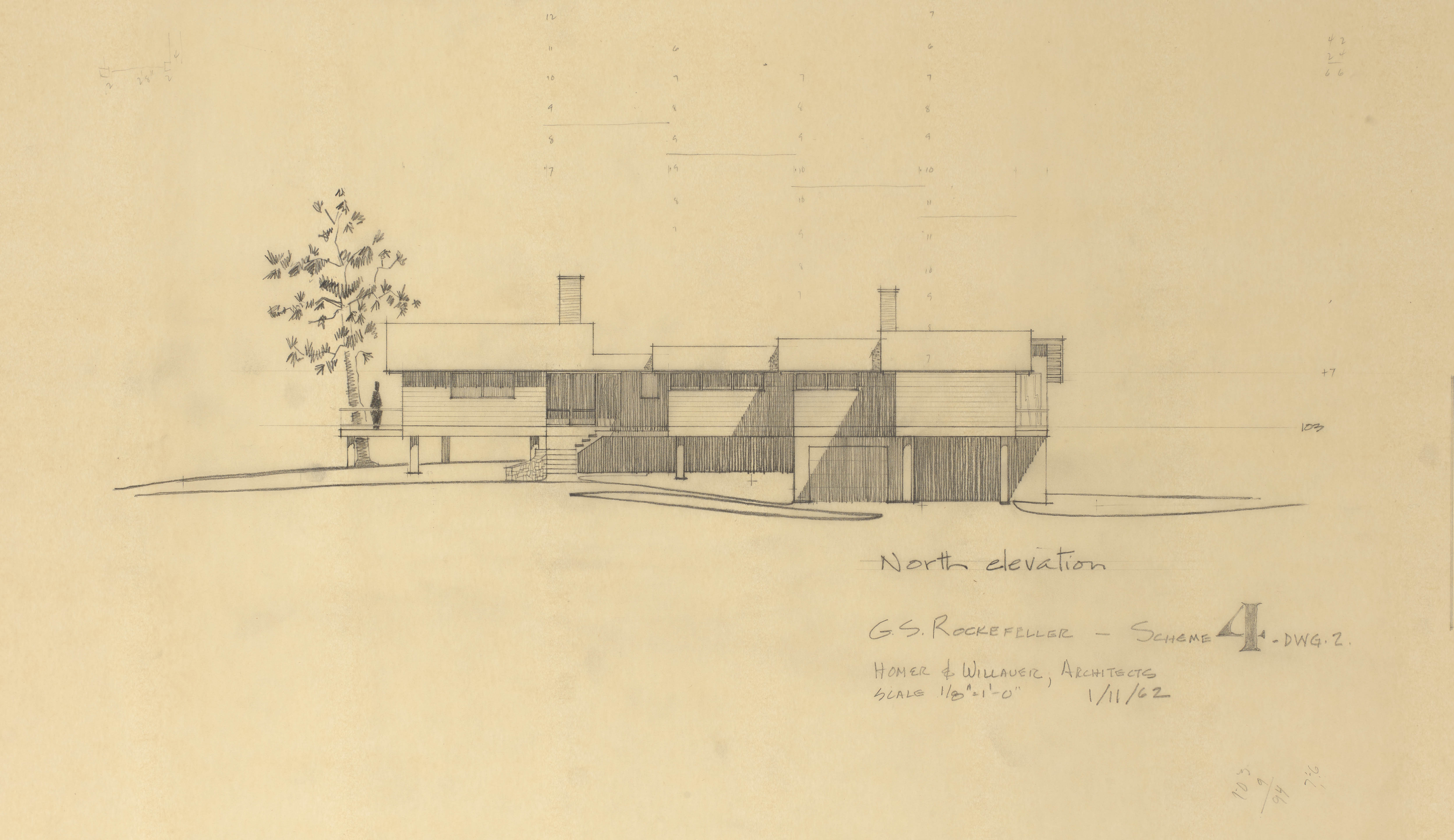 GSR Scheme 4 DWG 2, 1962, graphite on tracing paper, 14 x 26