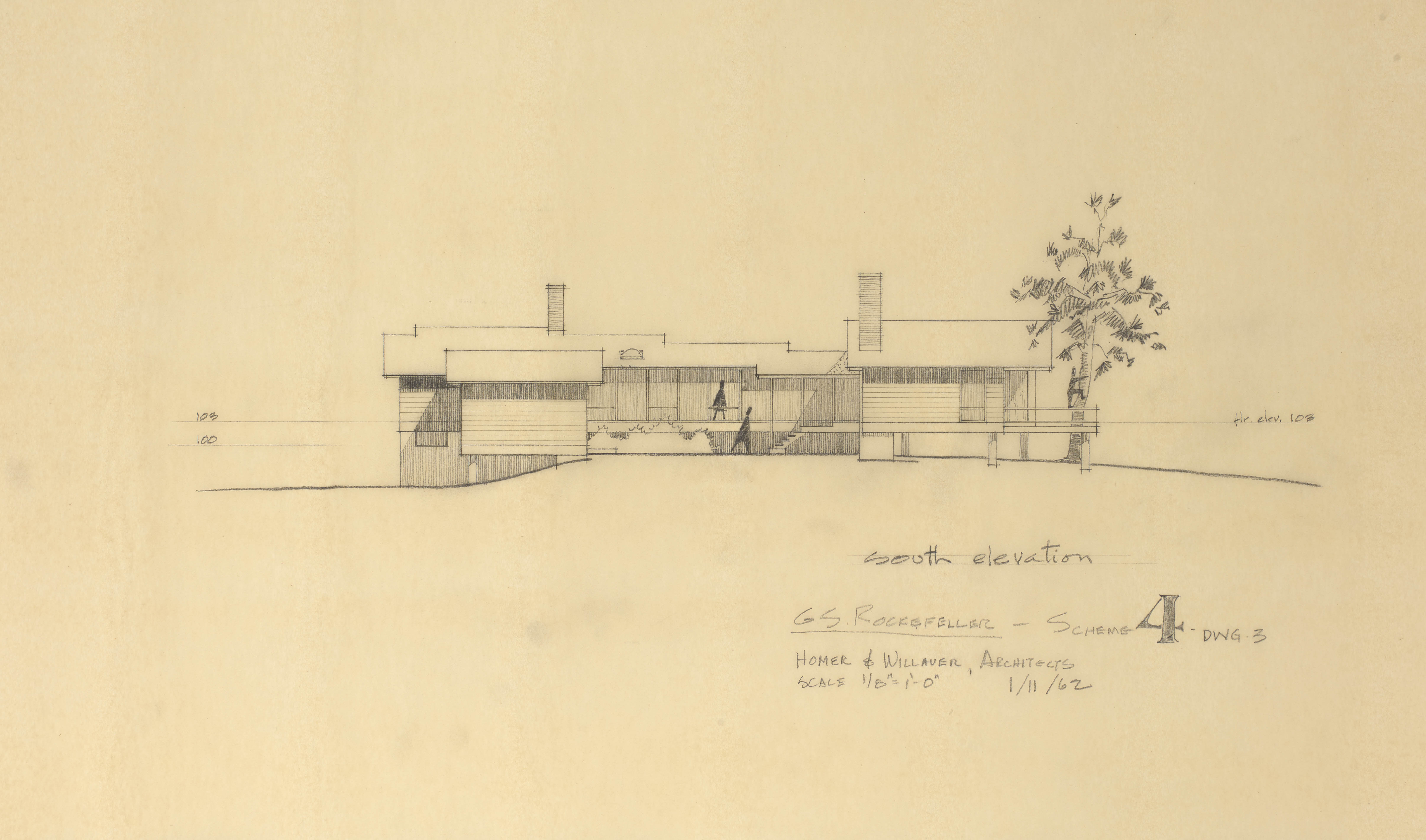 GSR Scheme 4 DWG 3, 1962, graphite on tracing paper, 14 x 26 inches