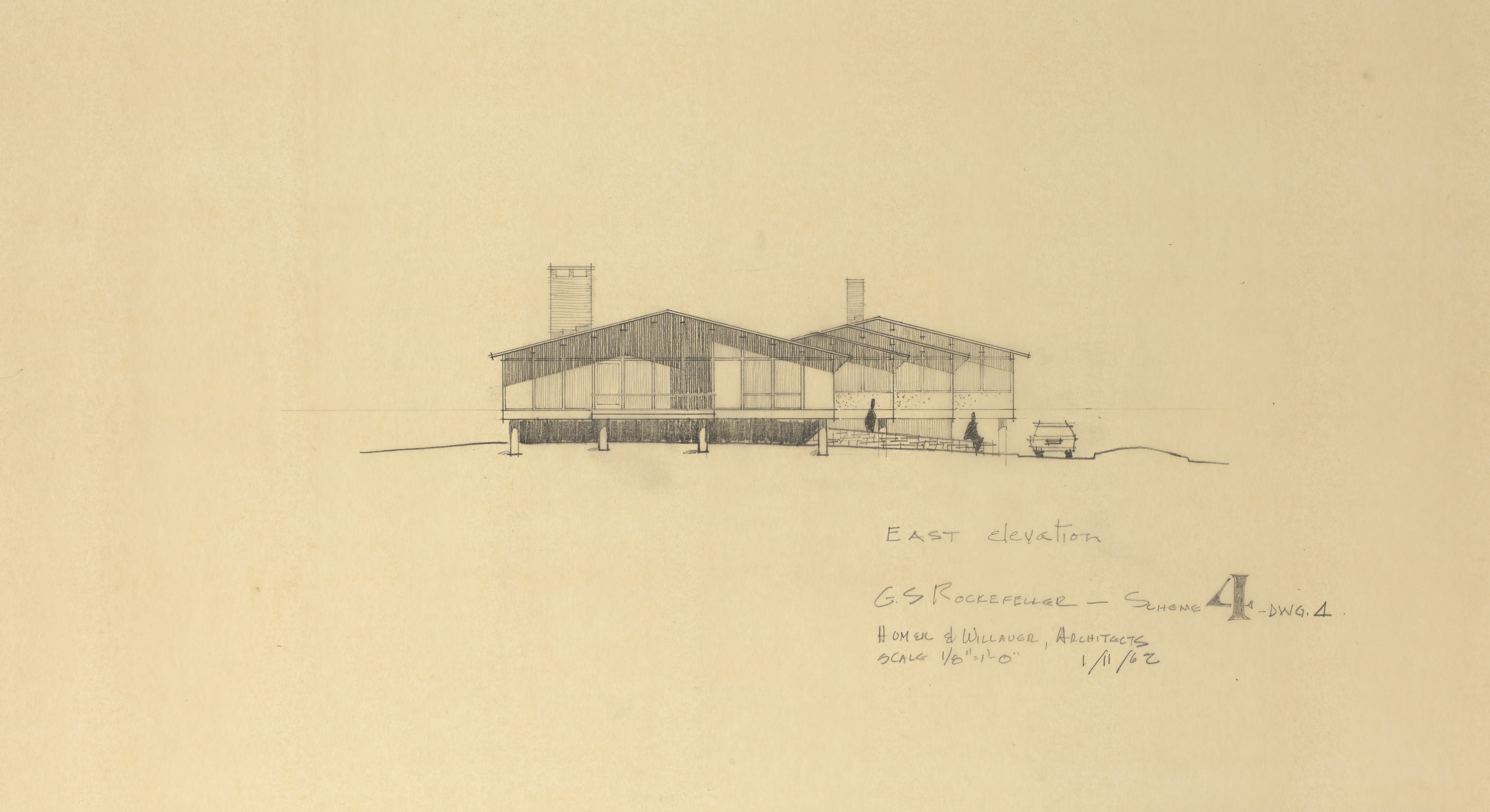 GSR Scheme 4 DWG 4, 1962, graphite on tracing paper, 14 x 26 inches