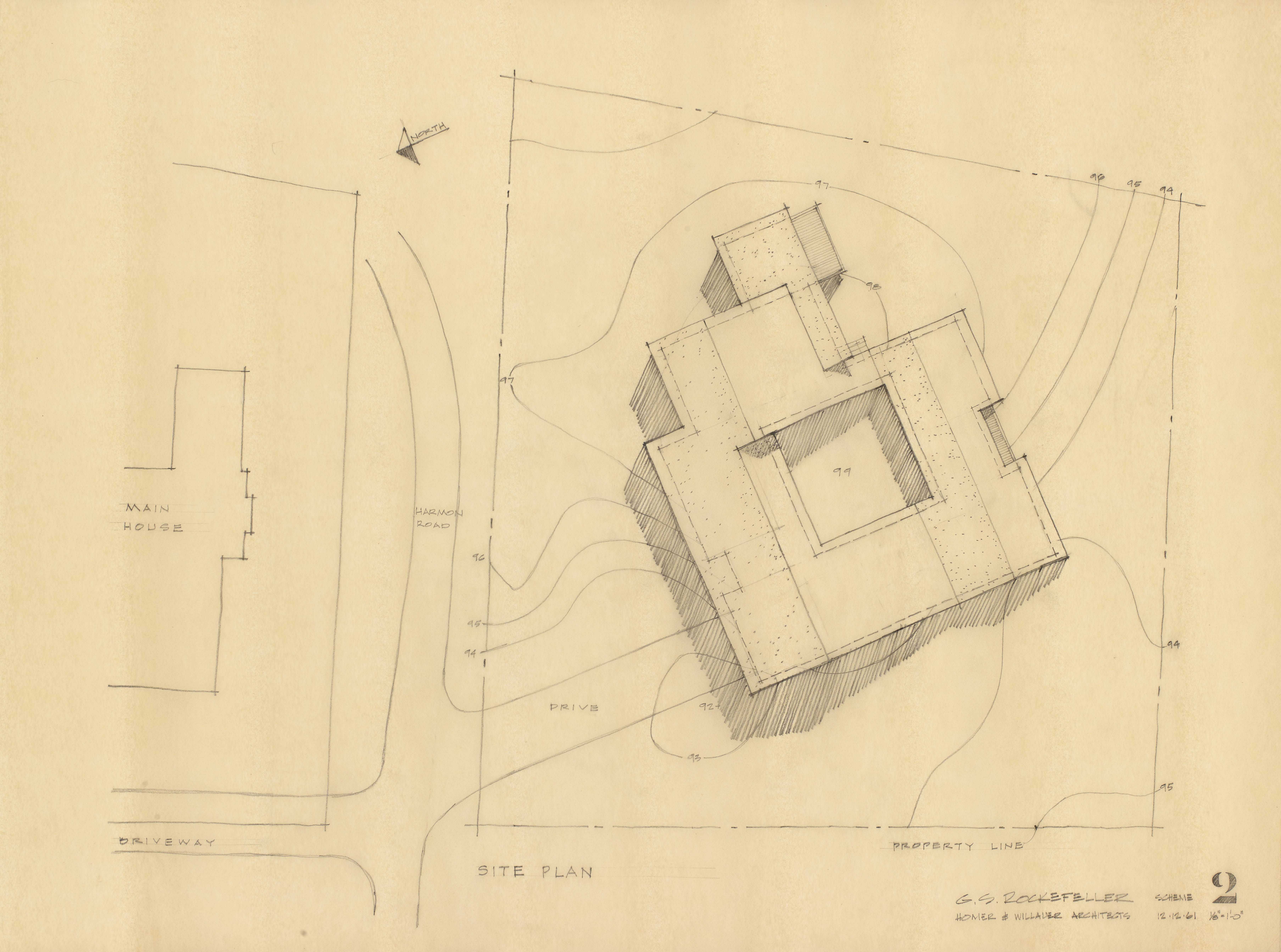 GSR Scheme 2 Site Plan, 1961, graphite on tracing paper, 24 x 32 inches