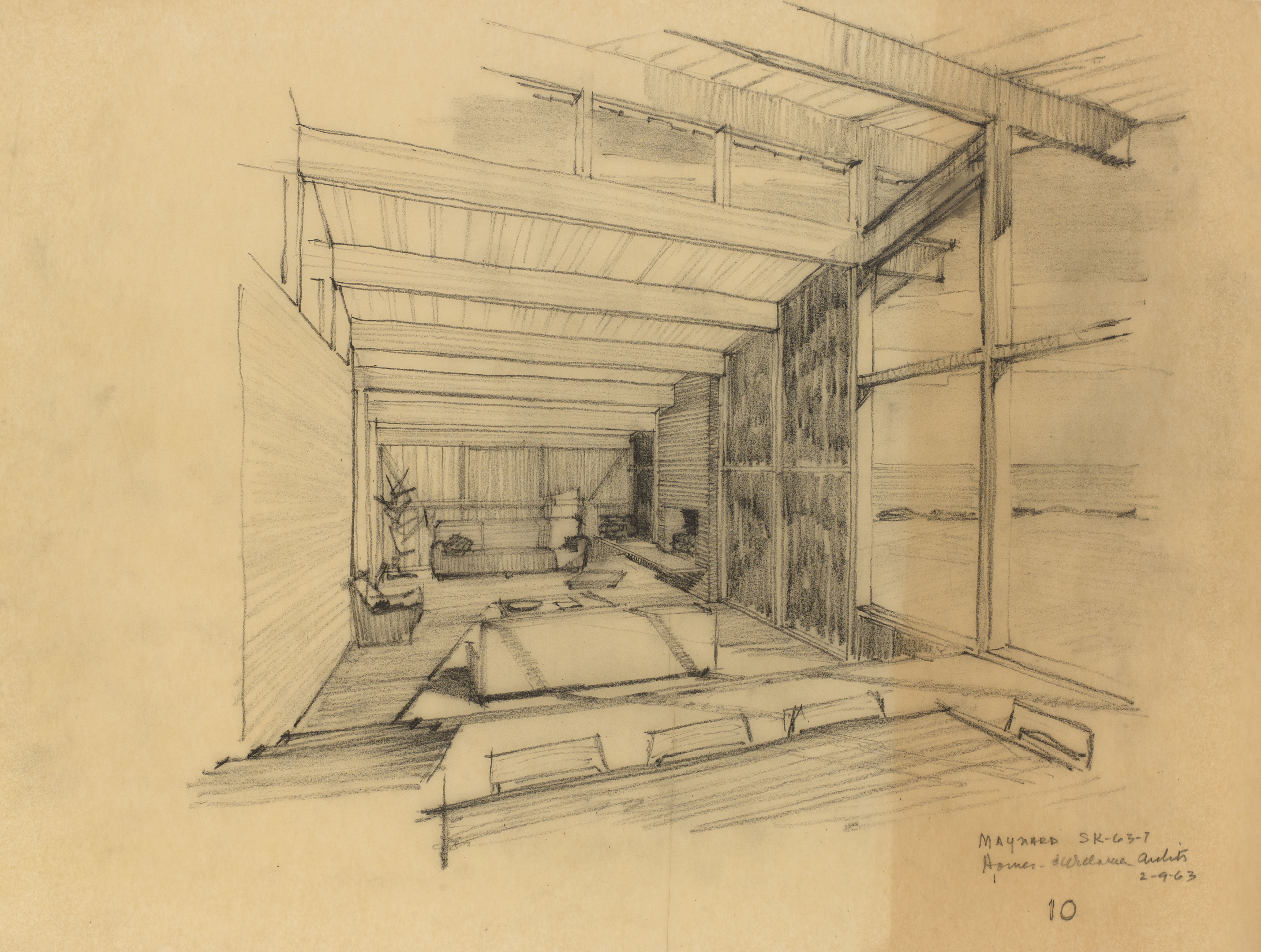 EPM SK-063-7 10 Untitled Interior, 1963, graphite on tracing paper, 16 x 23 inches