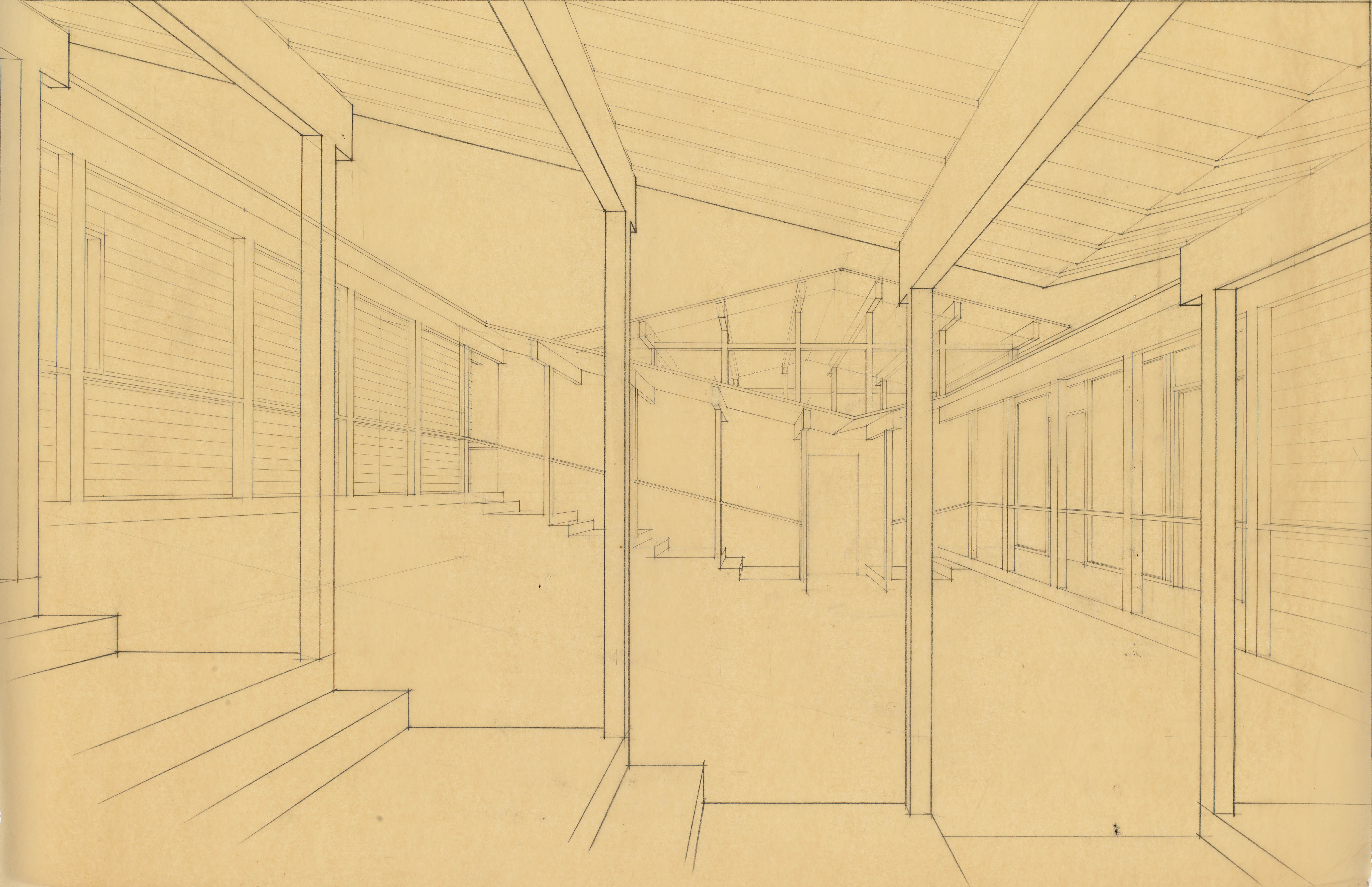 GSR Untitled Interior, 1961, graphite on tracing paper, 24 x 35 inches