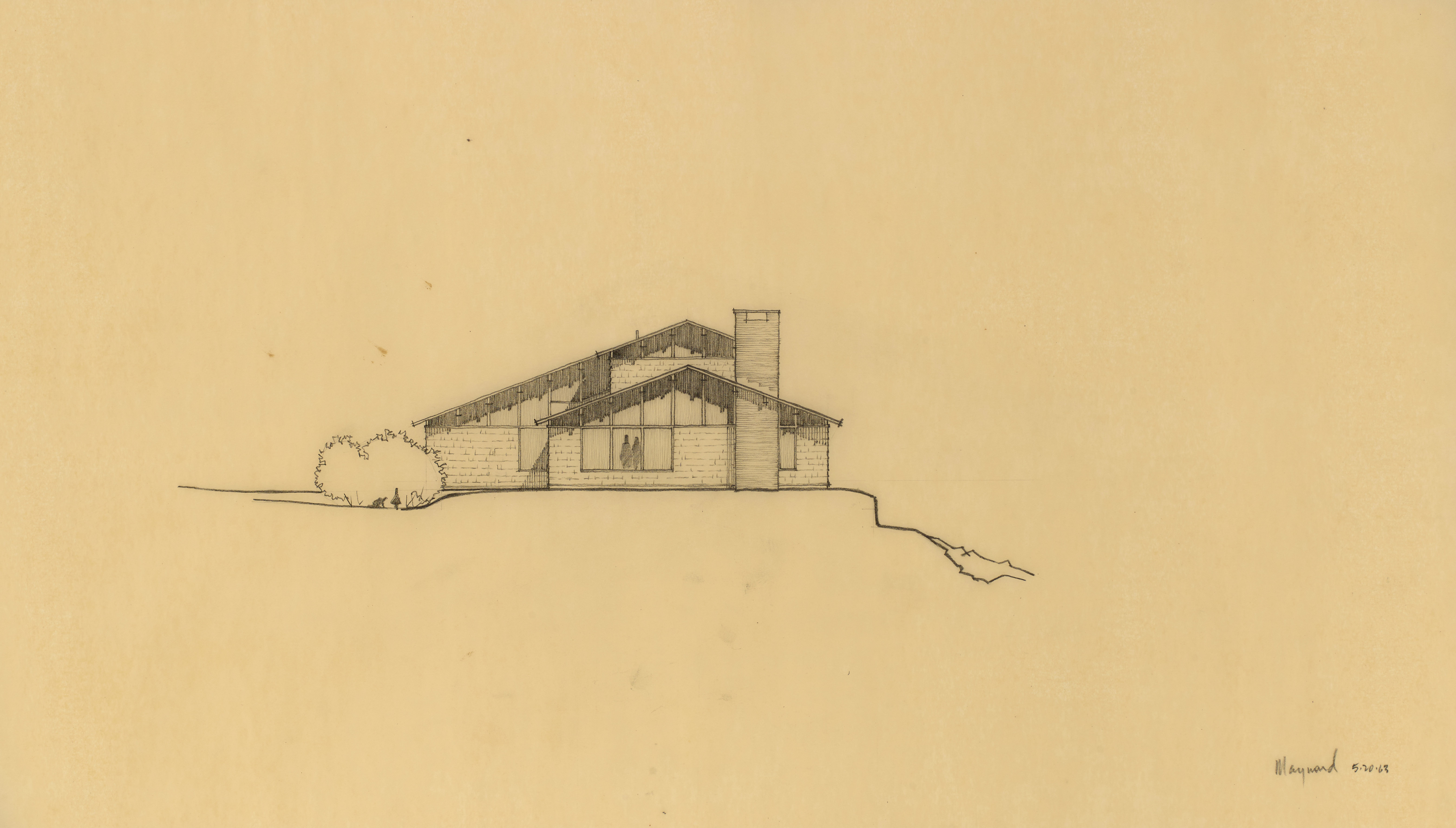 EPM Untitled West Elevation, 1963, graphite on tracing paper, 14 x 24 inches