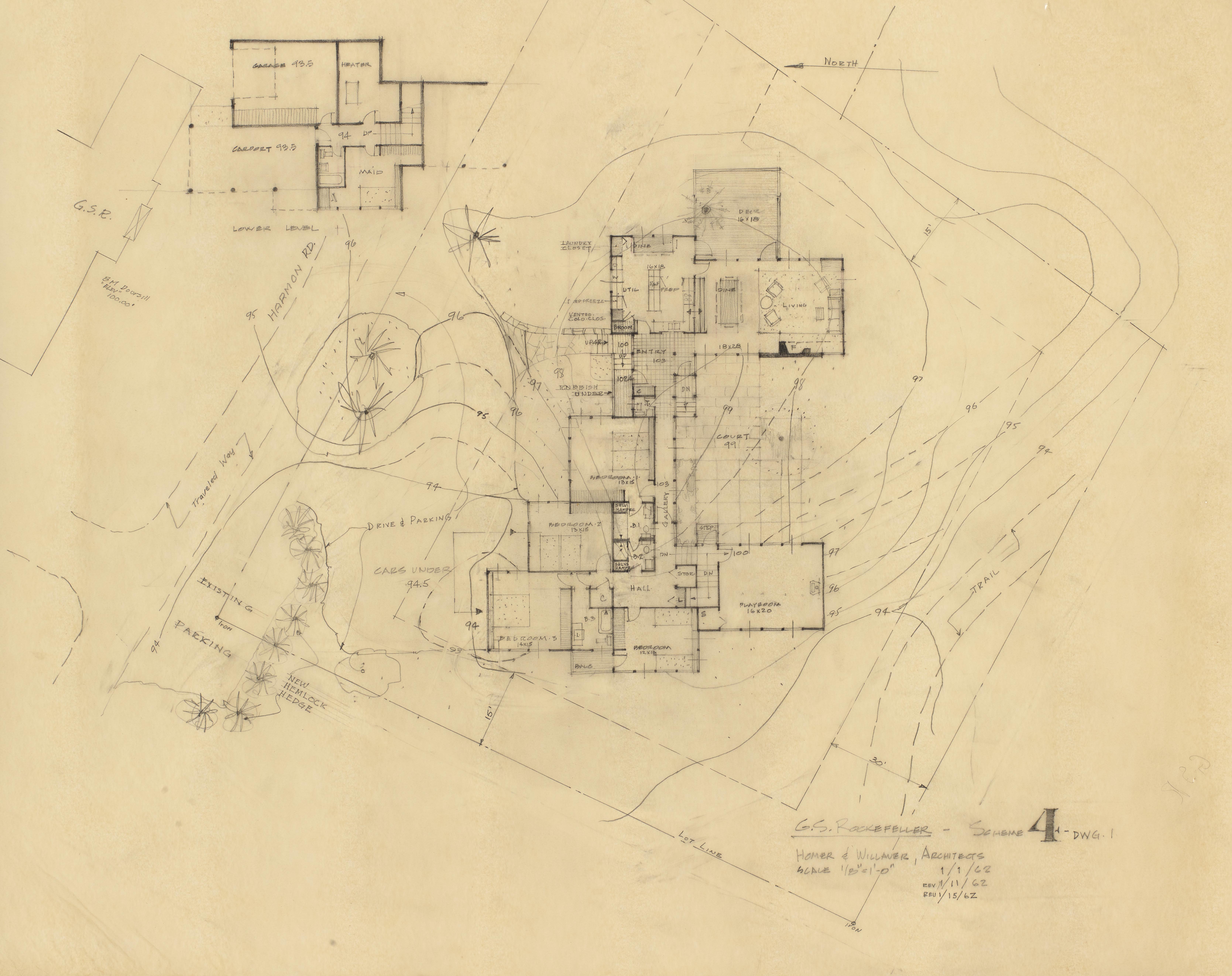 GSR Scheme 4 DWG 1, 1962, graphite on tracing paper, 24 x 31 inches