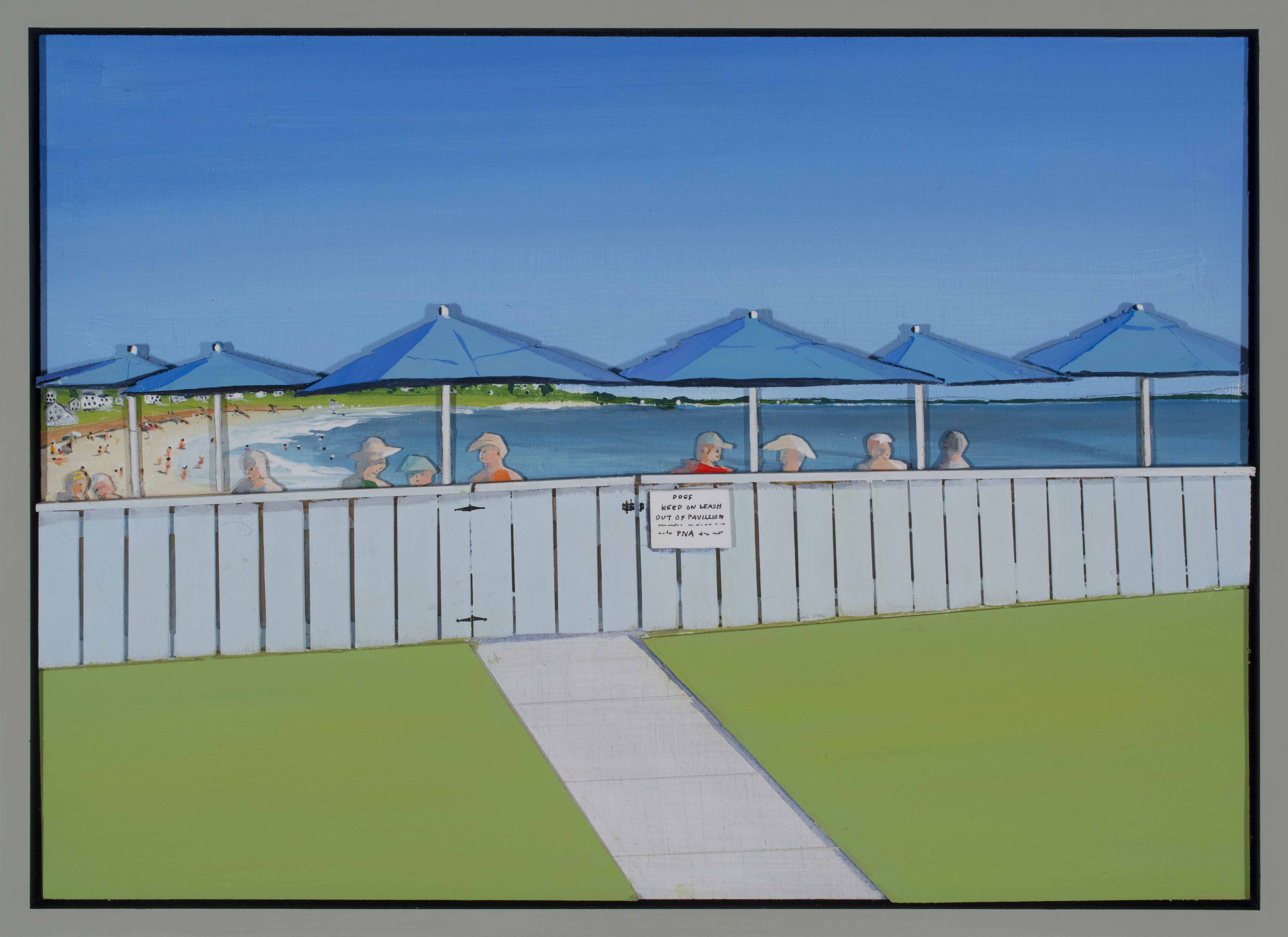 Beach Club Lunch, 2018, acrylic on wood, 15 x 21 inches