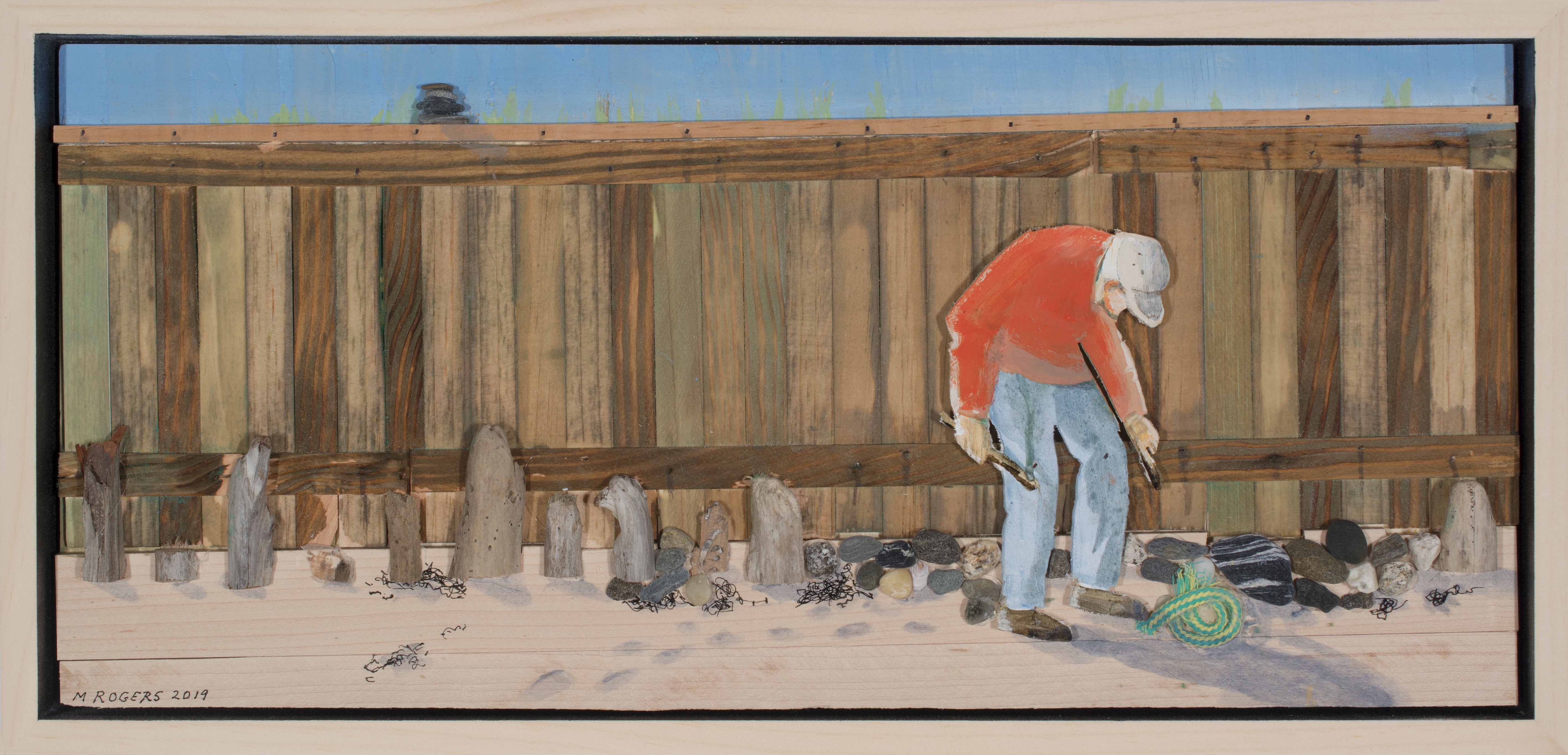 Hunting for Treasure, 2019, acrylic on wood and stone, 10 x 21 inches