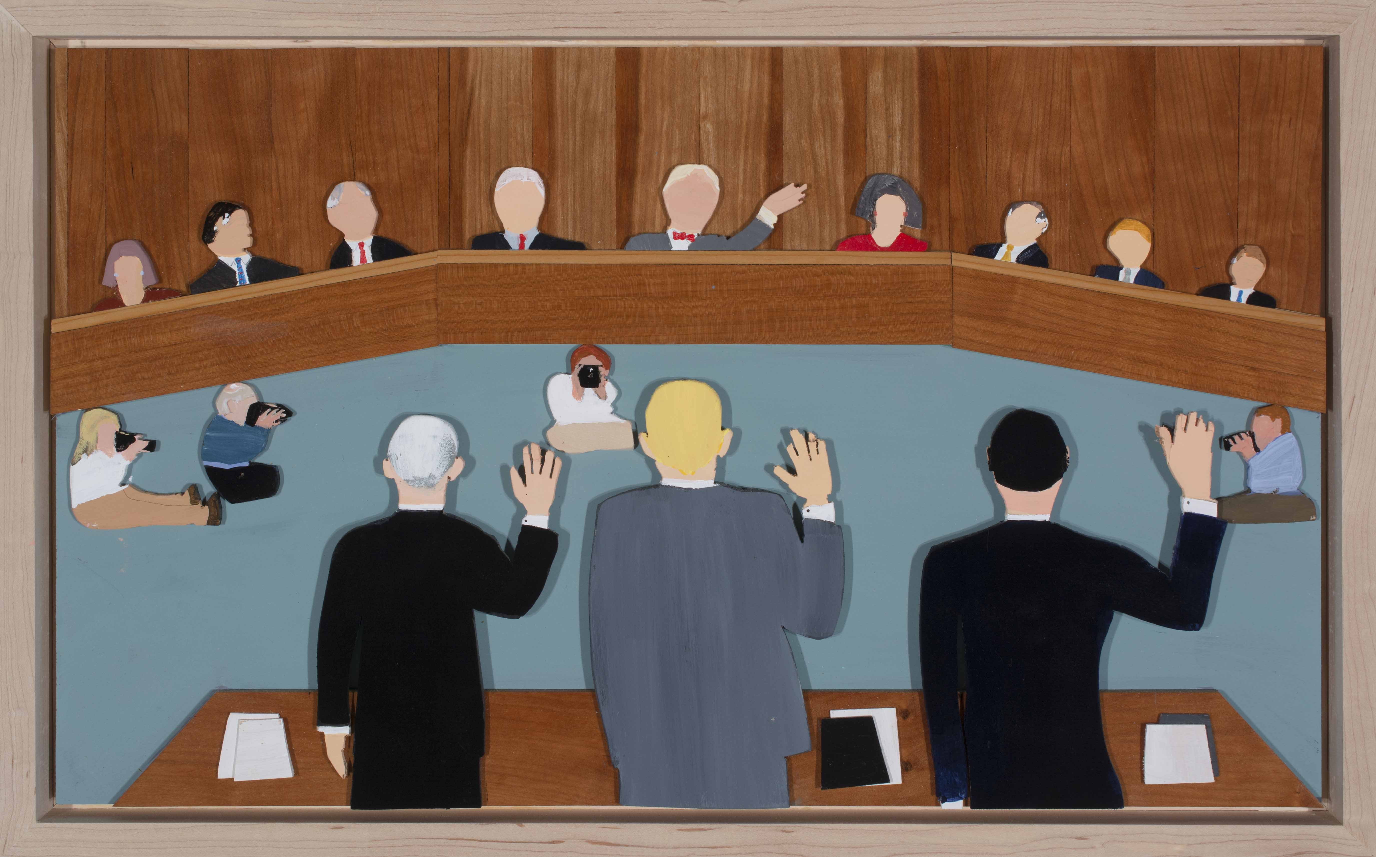 Senate Testimony, 2017, acrylic on wood, 14 x 22 inches