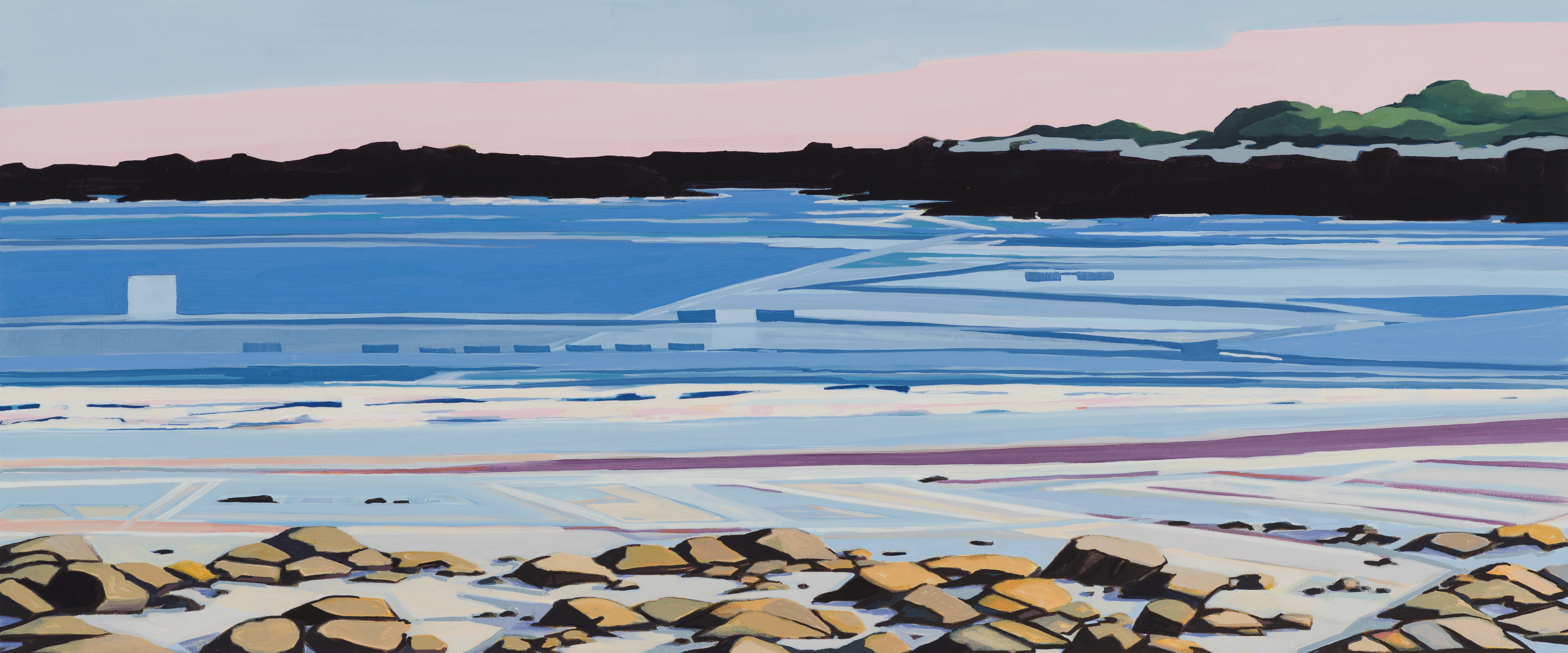 Reveal, 9/29/19, 18:17, 43.536670, -70.313247, 2021, oil on canvas, 15 x 36 inches