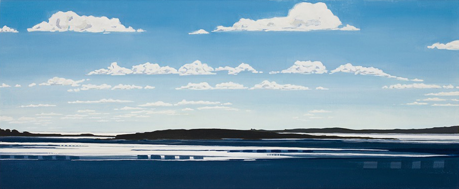 Stratton and Bluff, 10/17/16, 12:58, 43.528008, -70.318450, 2020, oil on canvas, 15 x 36 inches