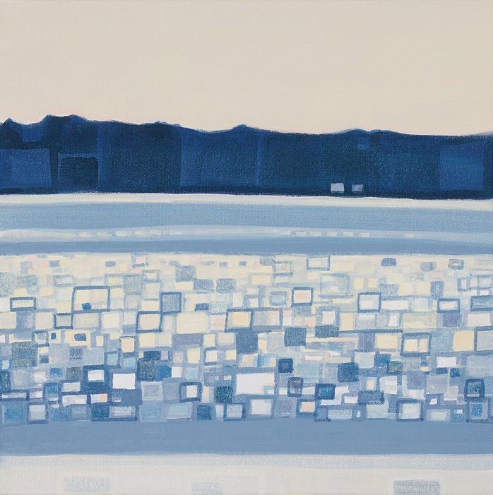 OOB from Checkley Point, 8/29/19, 15:21, 43.527212, -70.321200, 2020, oil on canvas, 12 x 12 inches