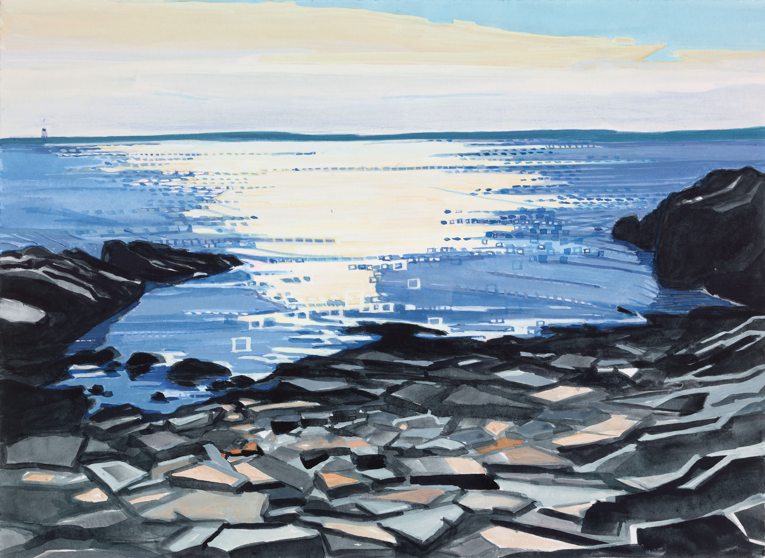Kettle Cove, 2021, mixed media on paper, 11 x 15 inches