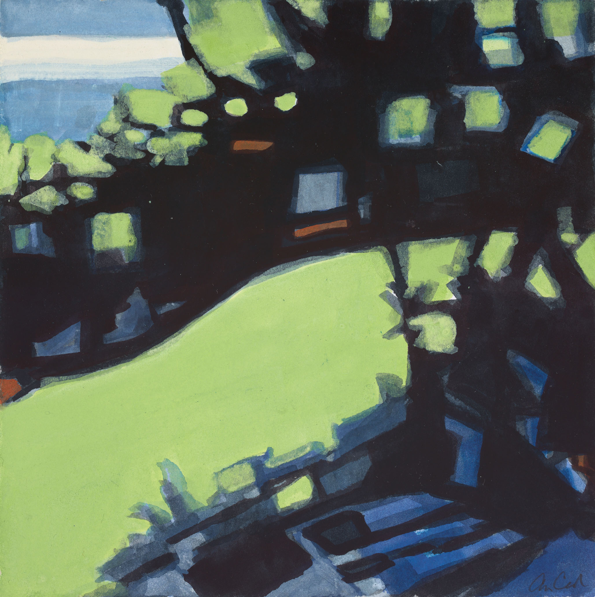 Shadows 2, 2021, mixed media on paper, 8 x 8 inches