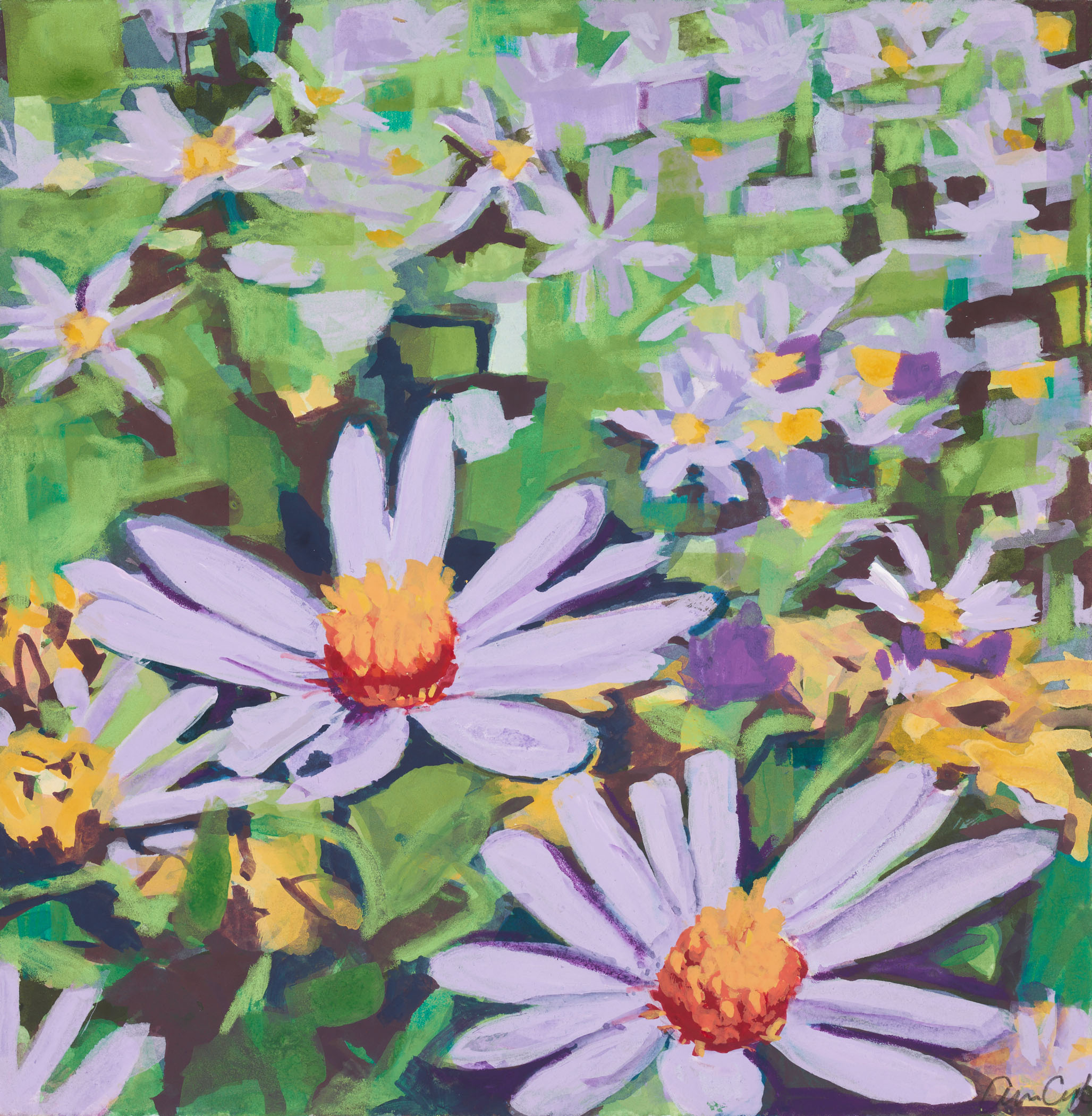 Wild Asters, 2021, mixed media on paper, 8 x 8 inches