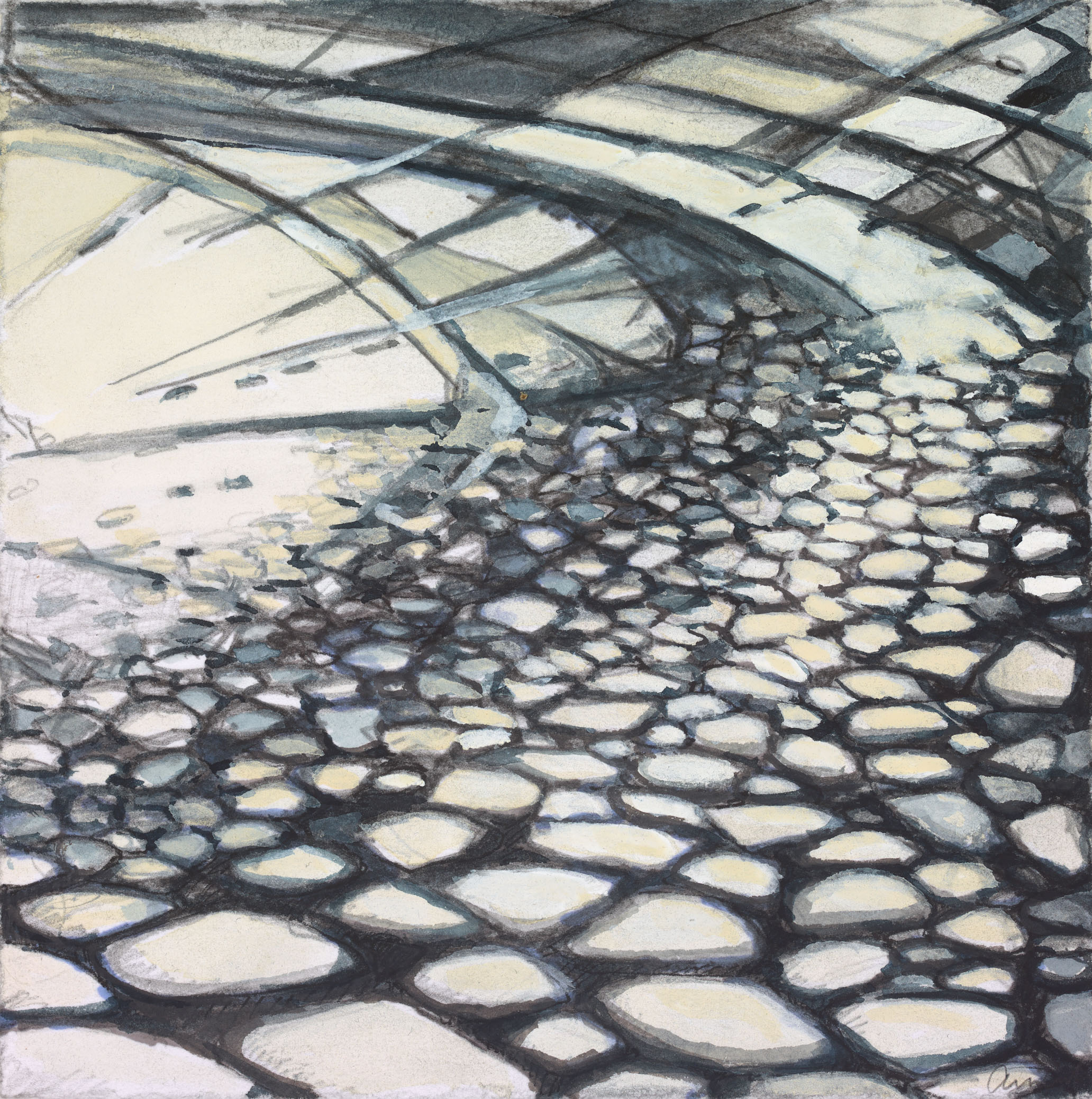 Beach Path Rocks, 2021, mixed media on paper, 8 x 8 inches