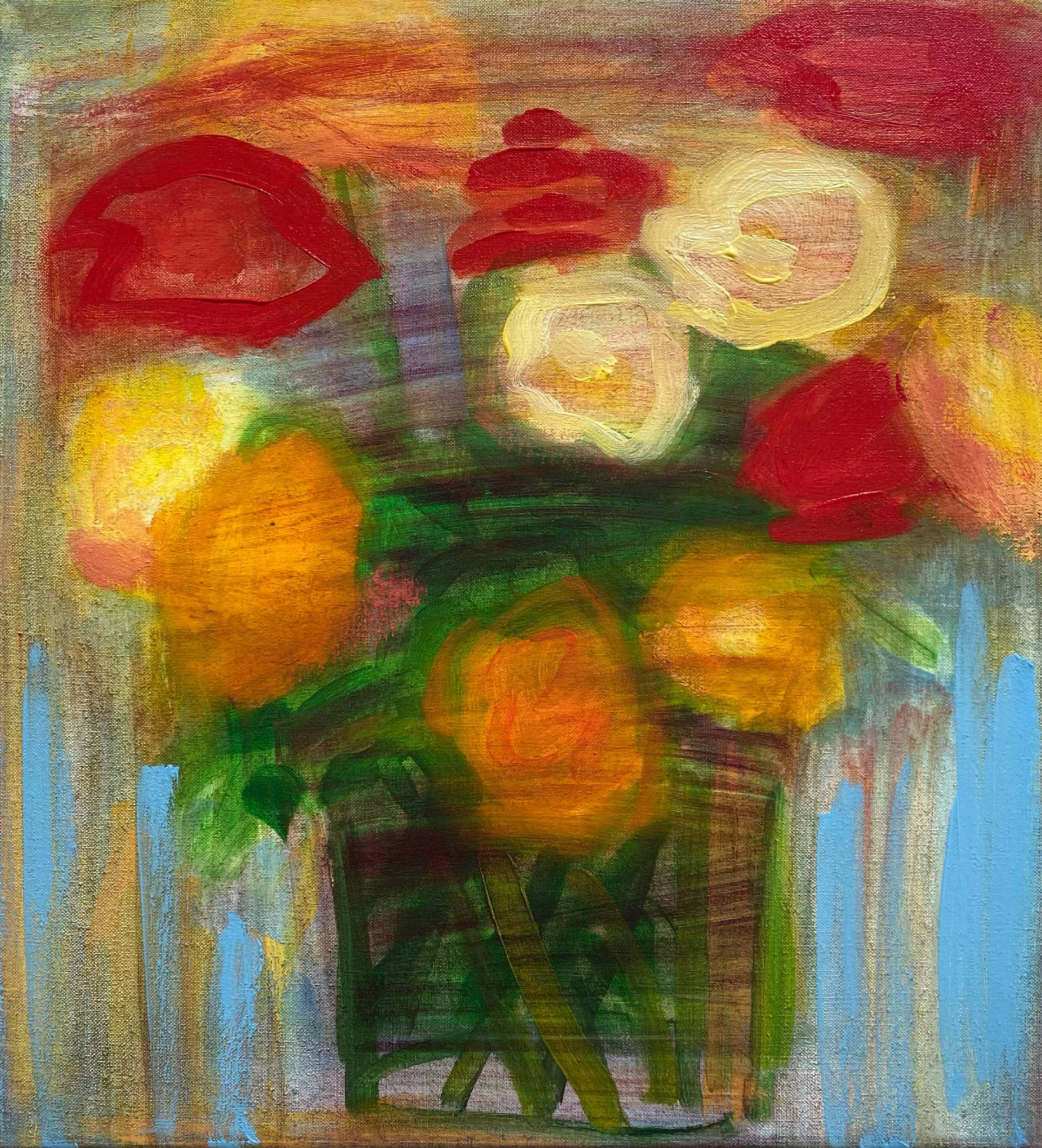 Eileen Gillespie, Bouquet With Blue, 2021, oil on linen, 22 x 20 inches