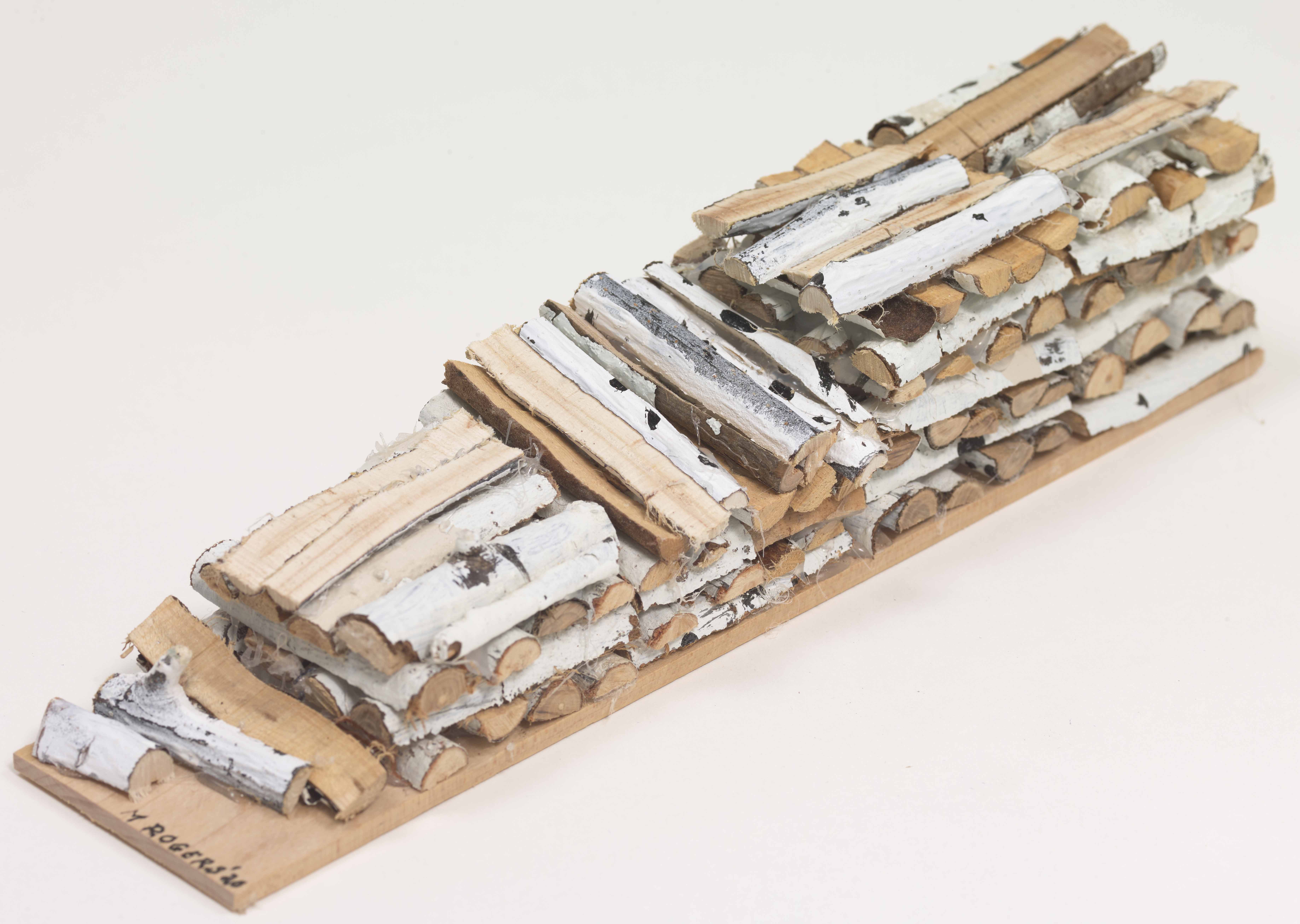 Mac Rogers, Chopping and Stacking Wood, 2020, mixed media, 14 x 11.5 inches