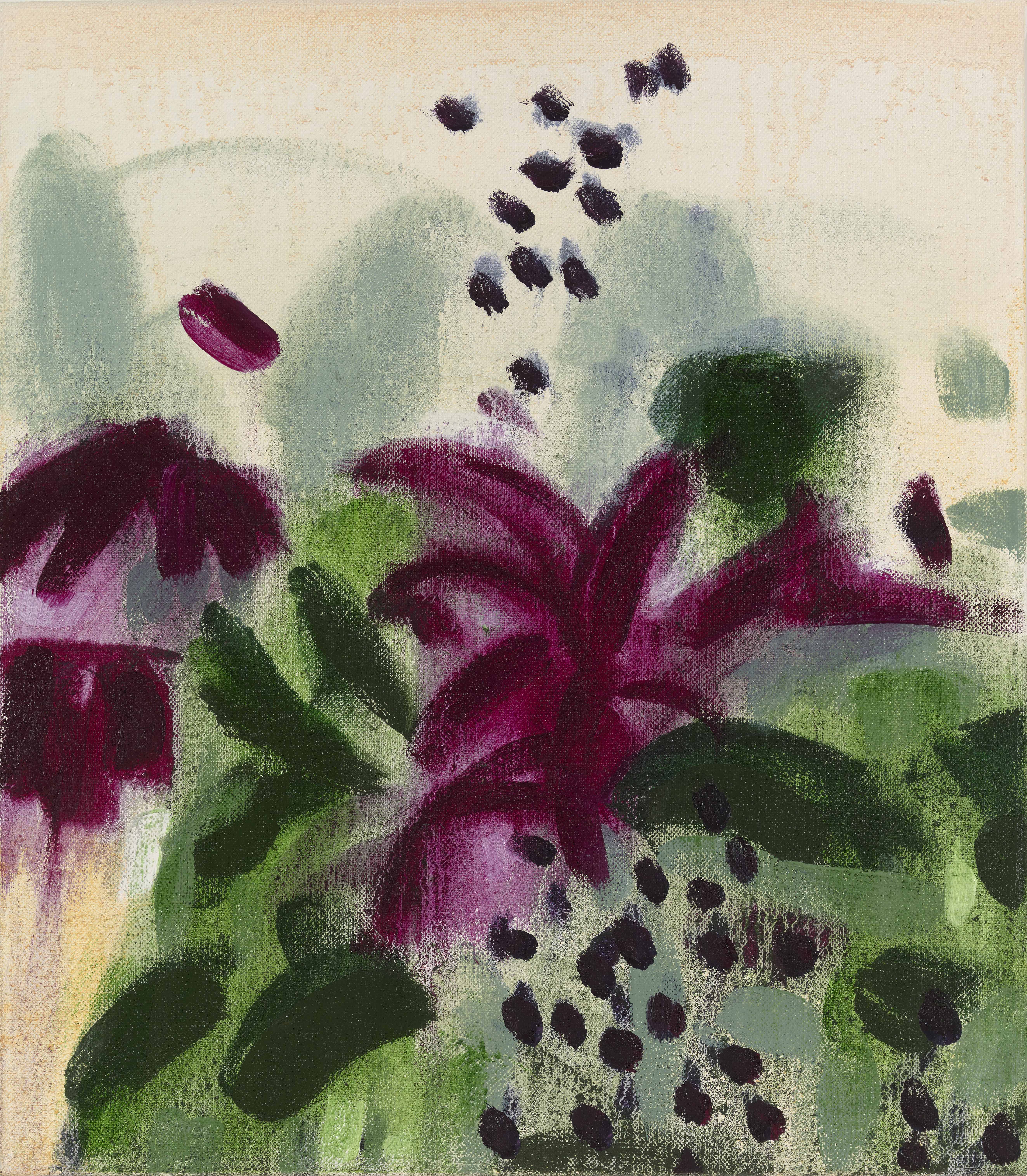 Eileen Gillespie, Crimson Flowers, 2021, oil on linen, 16 x 14 inches