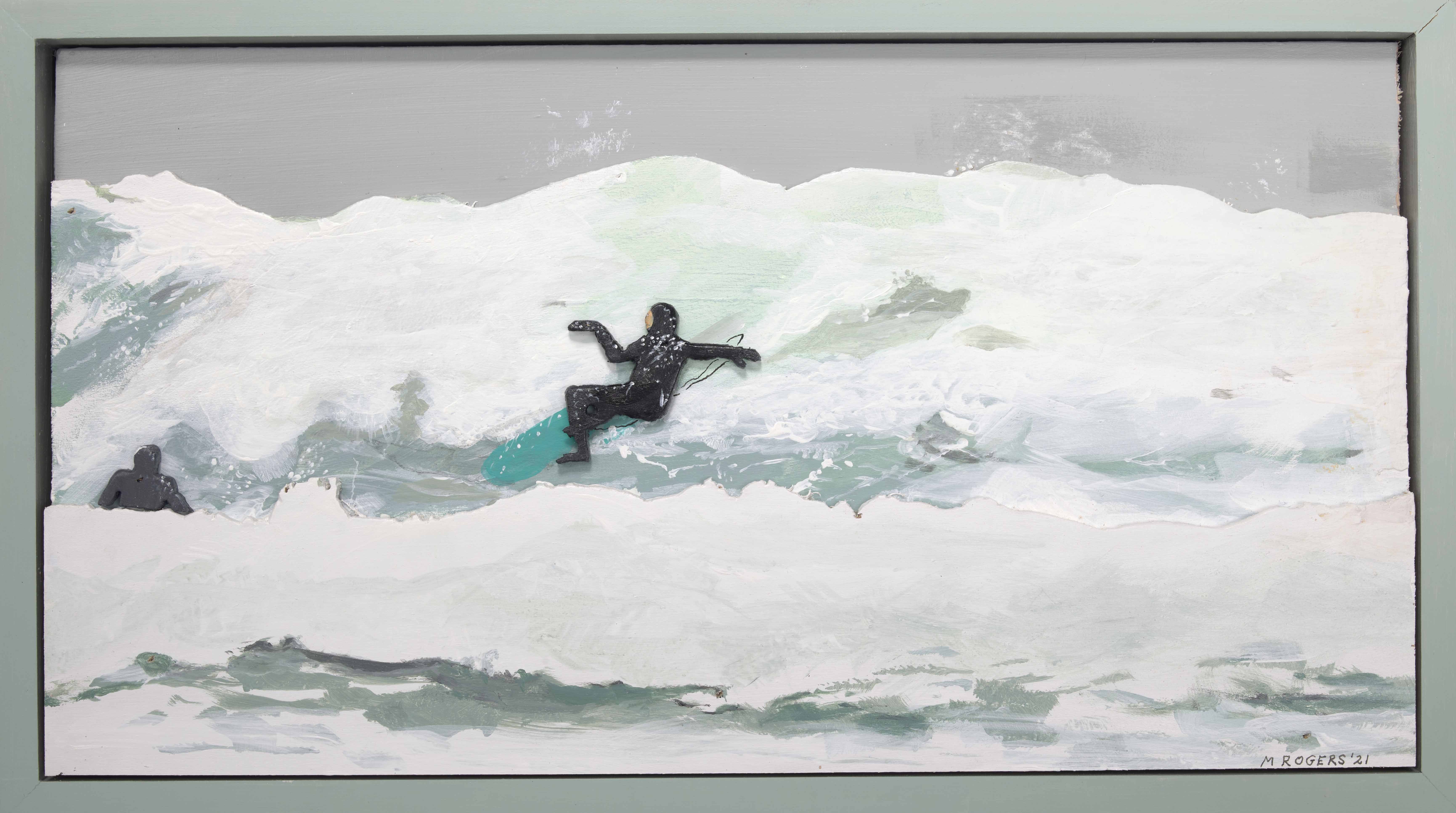 Mac Rogers, Hazardous Surfing, 2021, mixed media, 10.25 x 18.25 inches