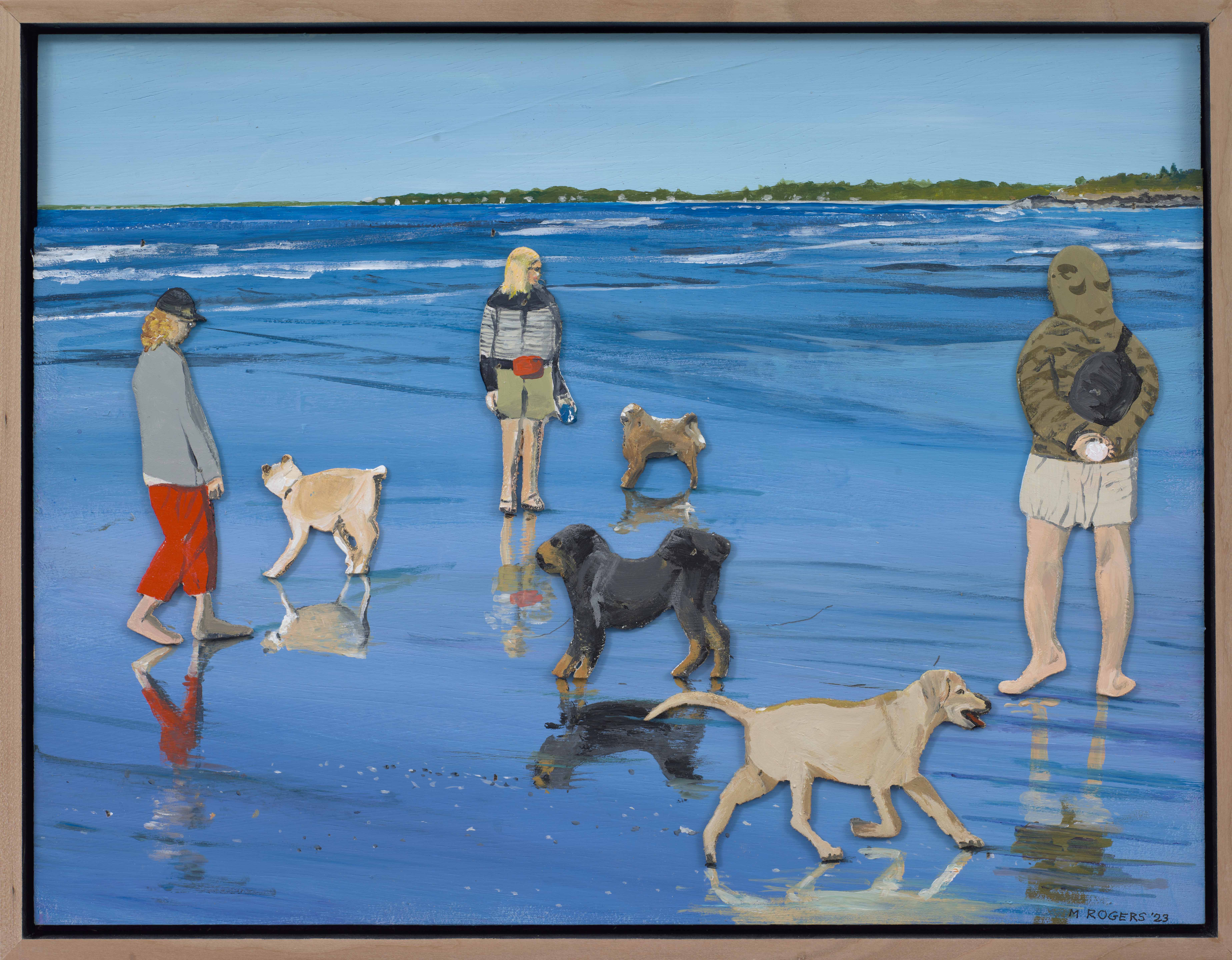 Beach Dog Gathering, 2023, mixed media, 14.25 x 18 inches