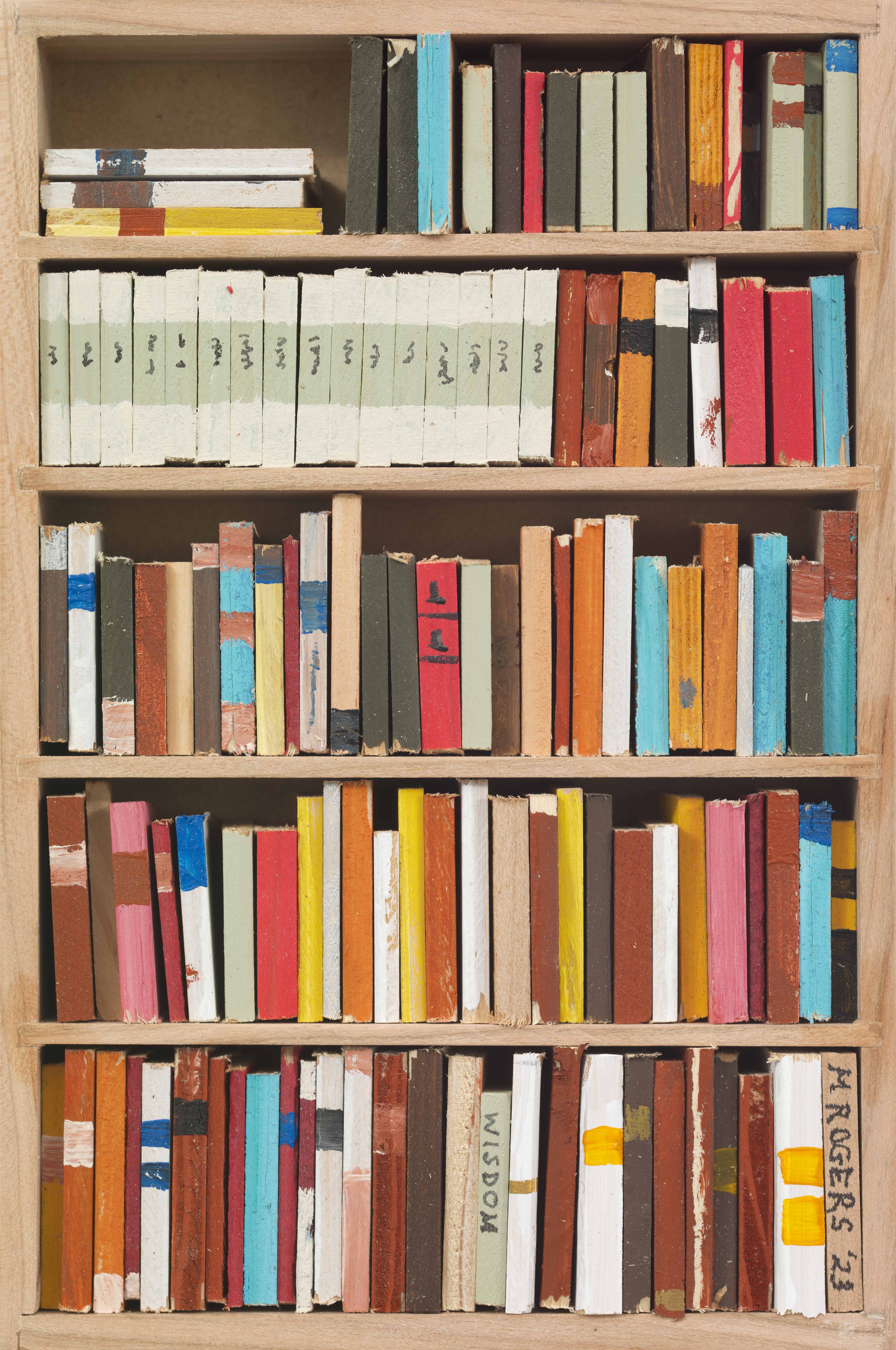 Bookshelves 1, 2023, mixed media, 8.5 x 5.5 x 1.5 inches