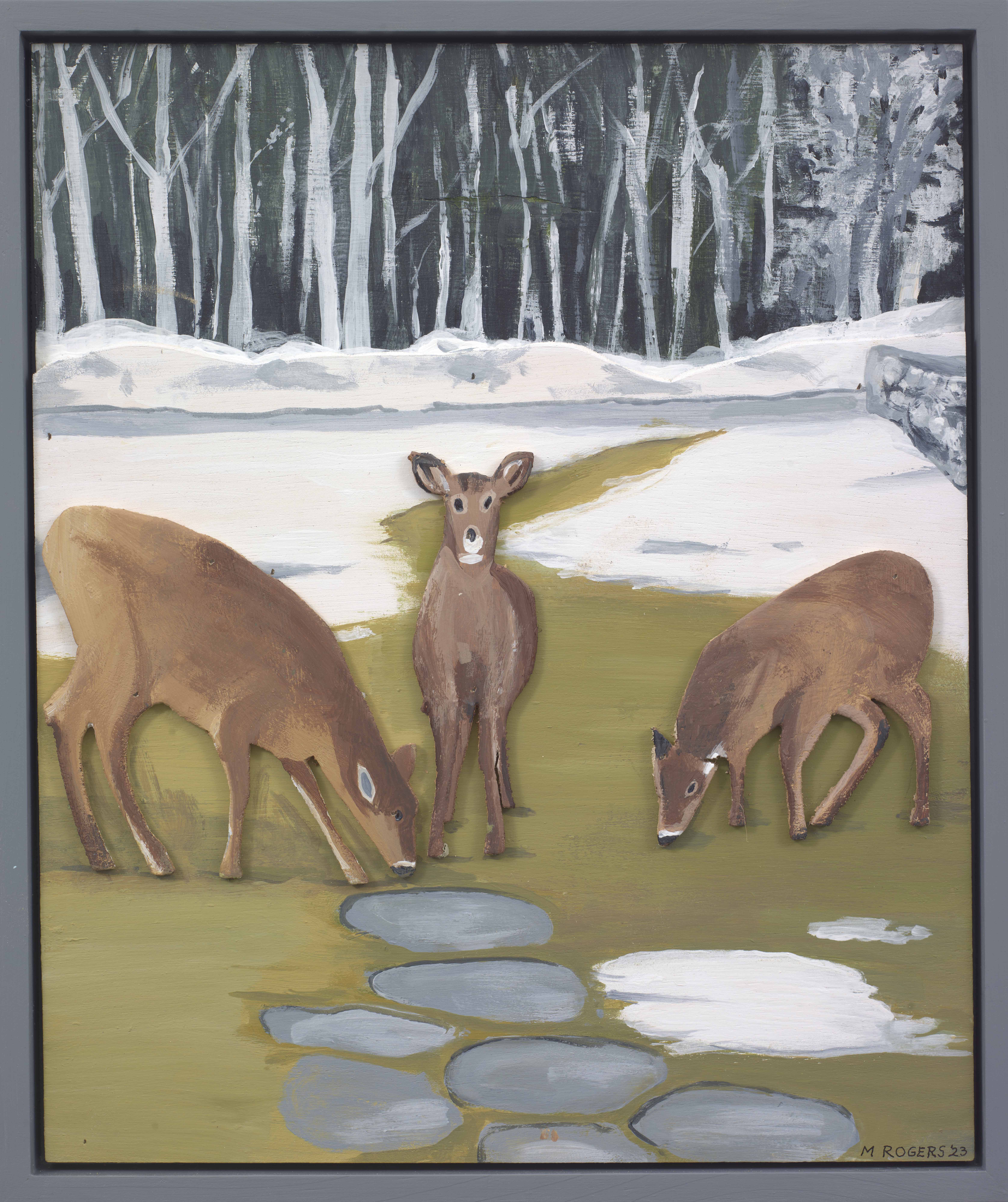 Deer Eating Grass, 2023, mixed media, 18.75 x 16 inches