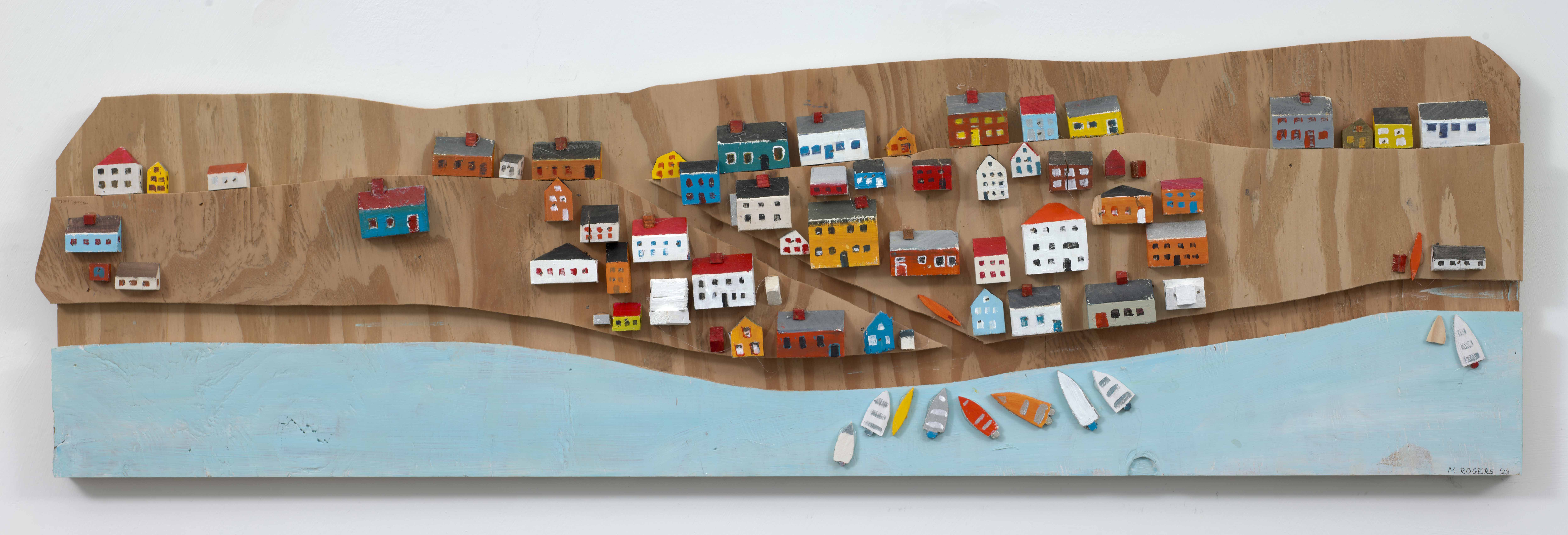Maritime Village, 2022, mixed media, 37.75 x 11.5 inches