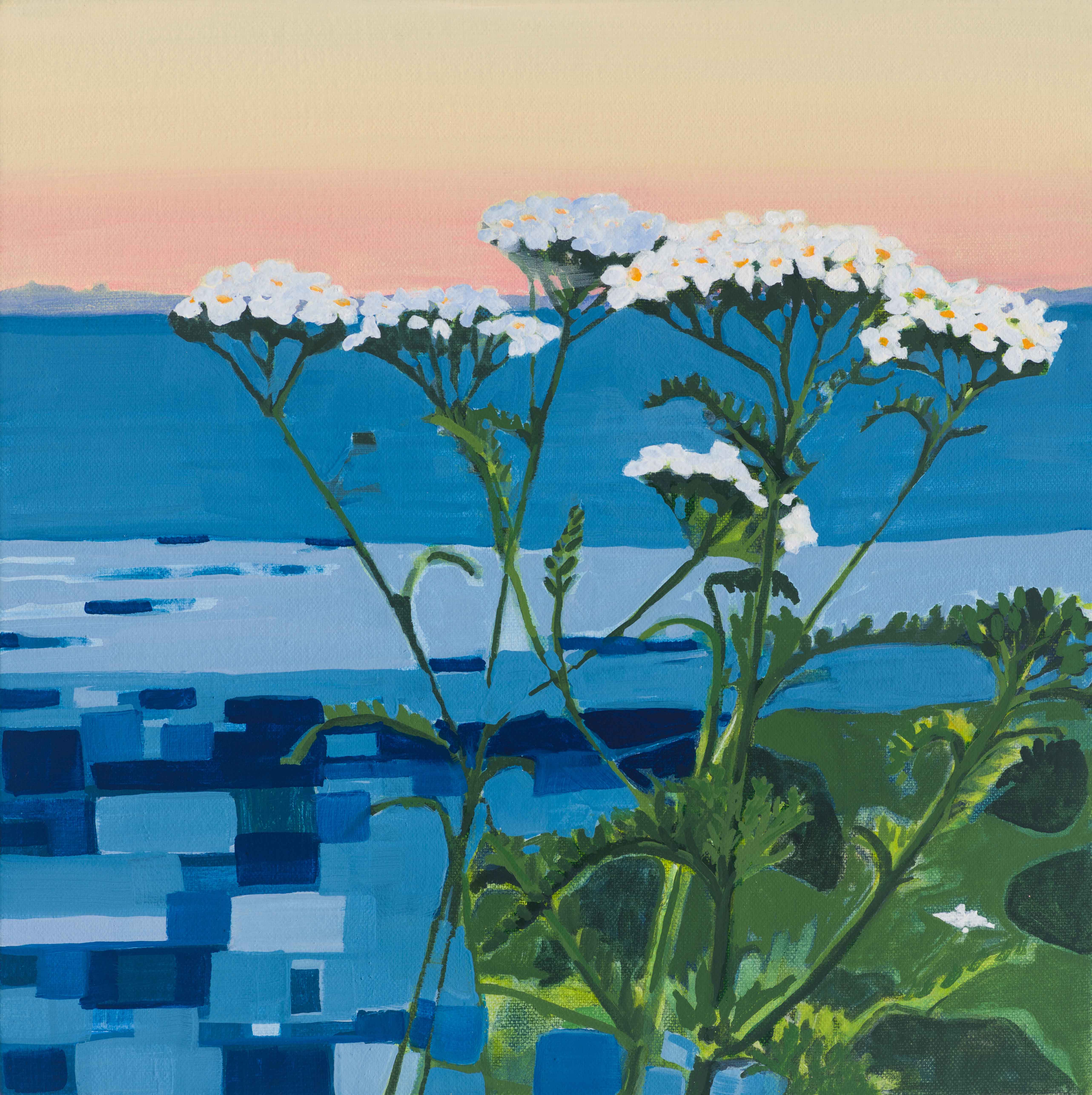 Wild Yarrow / Near Winslow Homer Road, 2025, oil on canvas, 12 x 12 inches