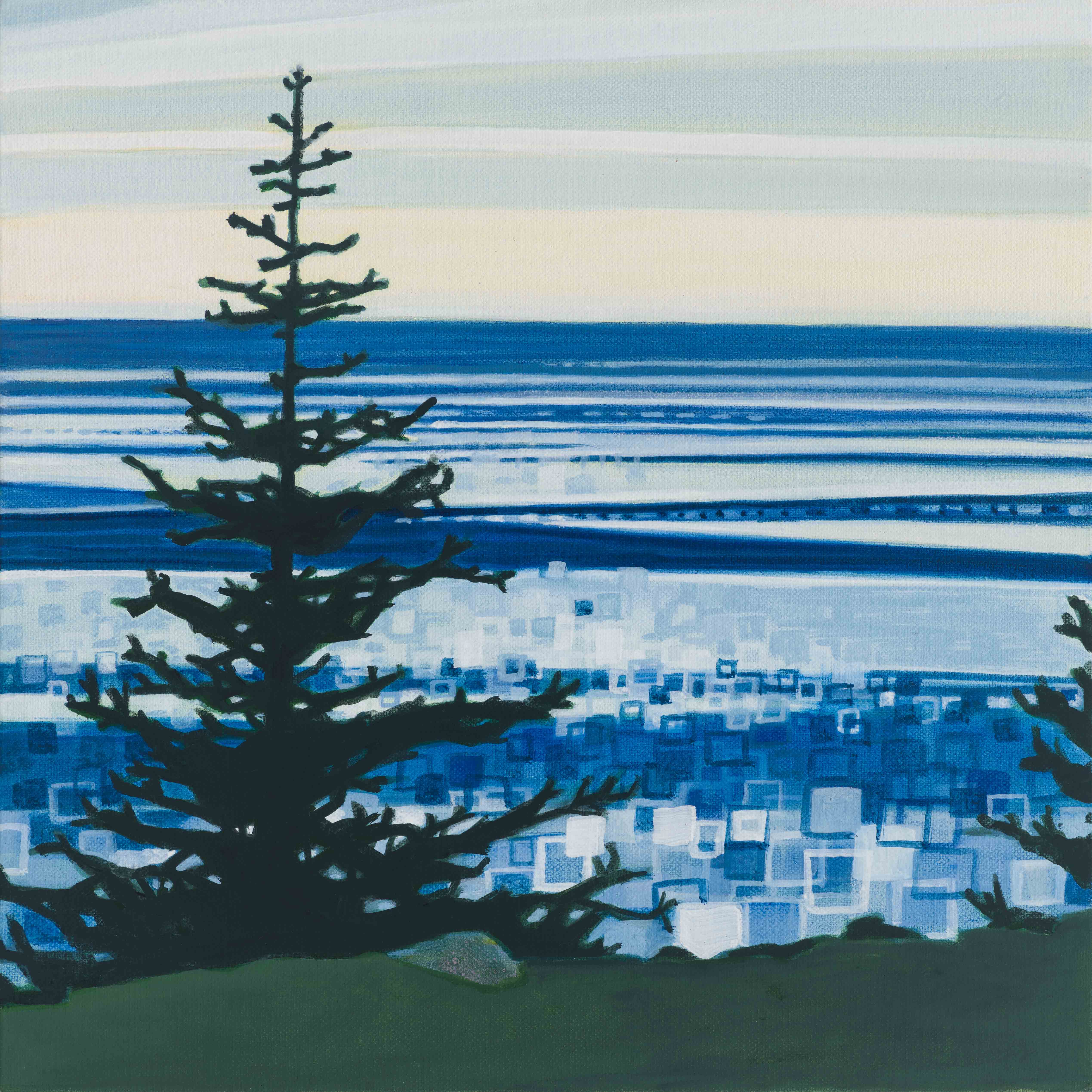 Balsam Fir / Cliff Walk, 2025, oil on canvas, 12 x 12 inches