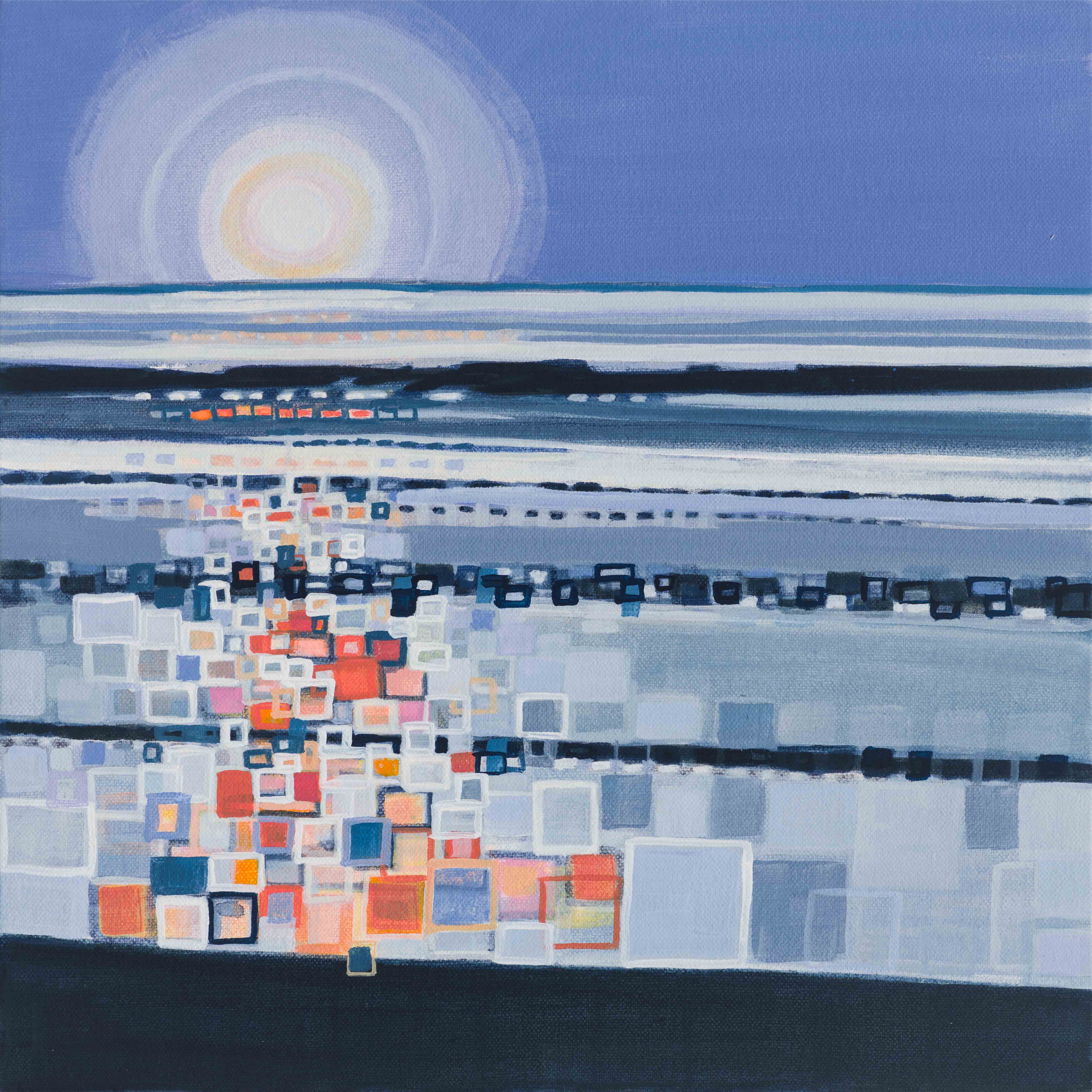 Full Moon / Scarborough Beach, 2025, oil on canvas, 12 x 12 inches