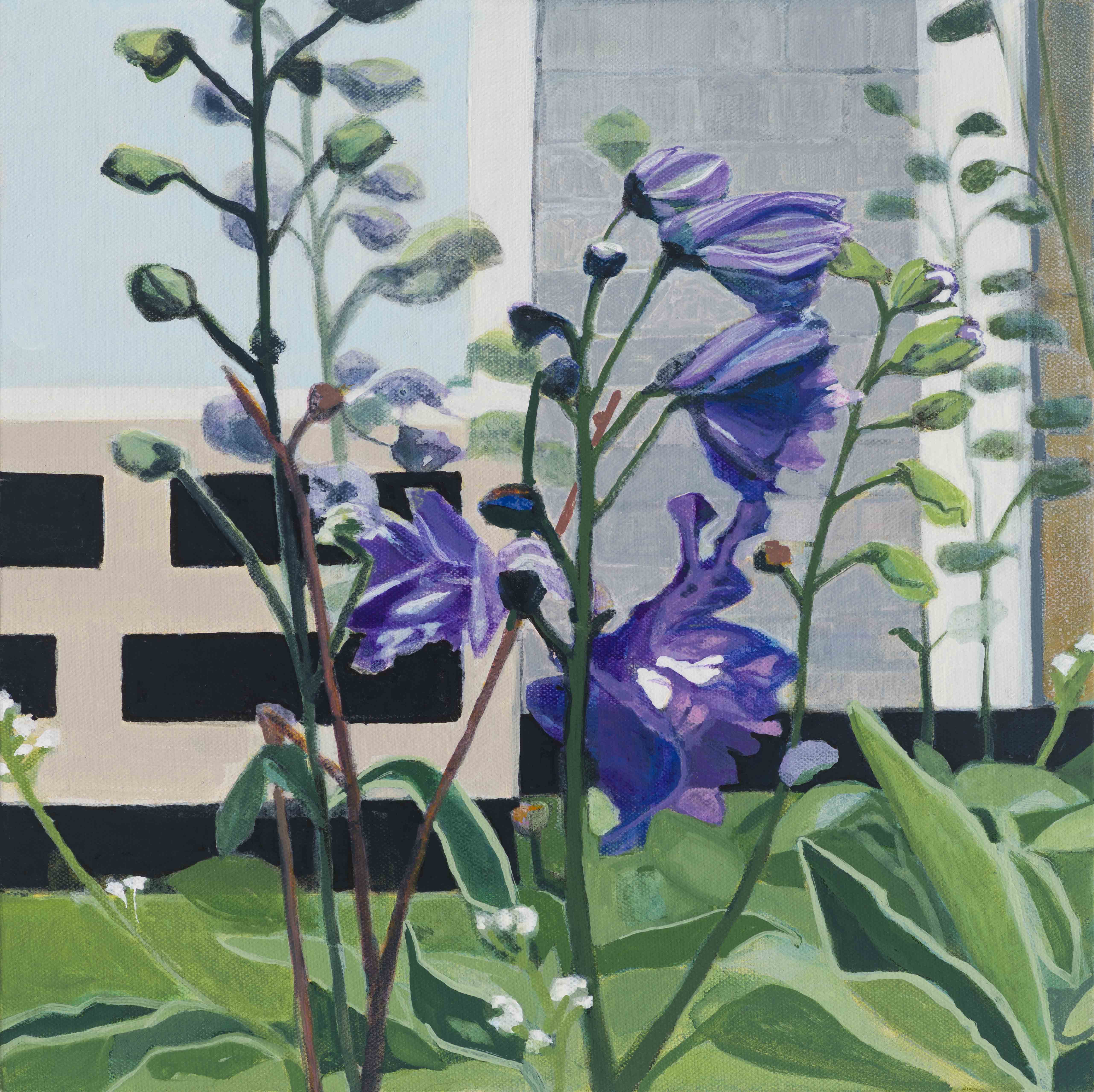 Larkspur / Wharf Hill Rd, 2025, oil on canvas, 12 x 12 inches
