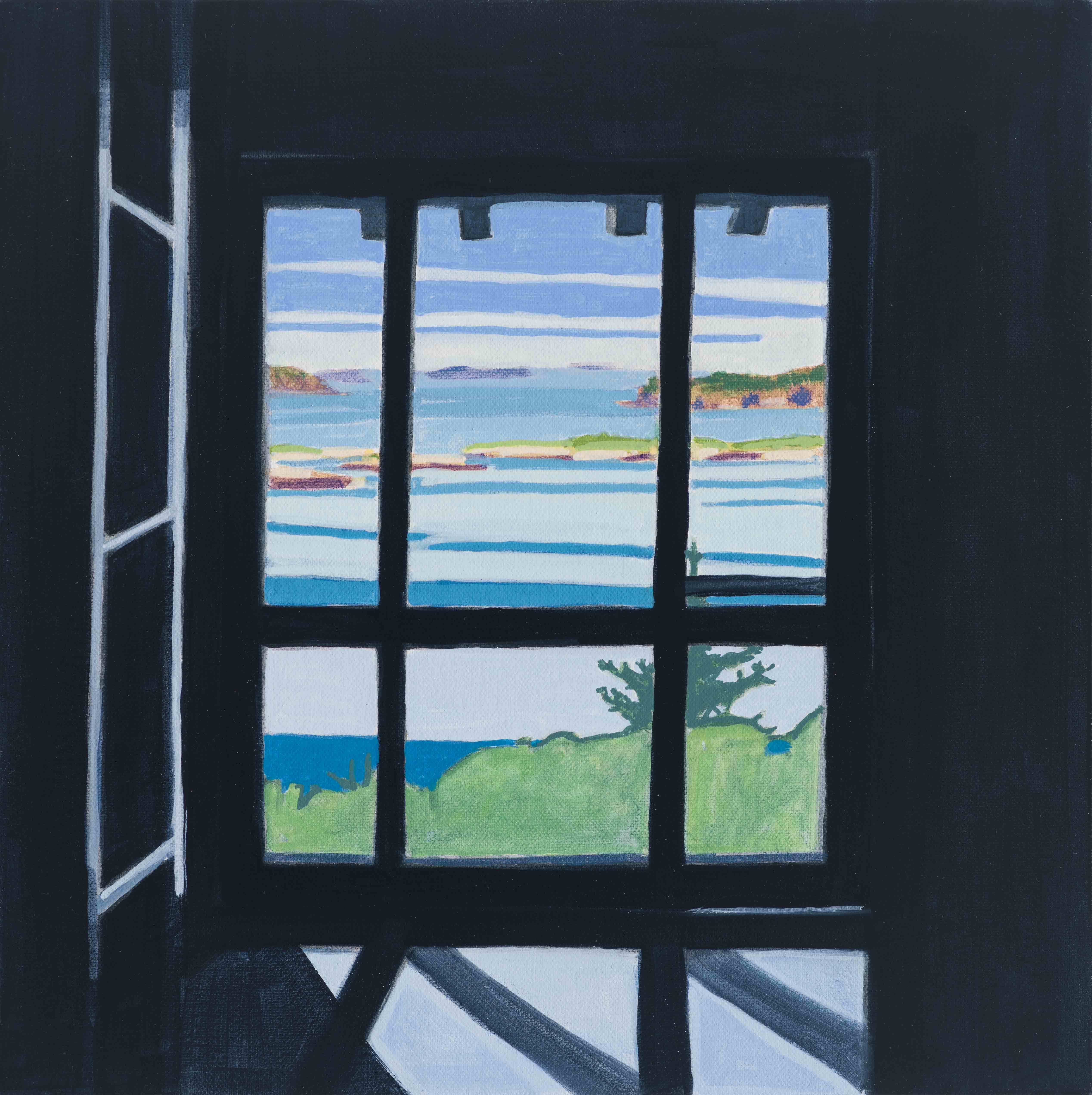 Porch Doors / Great Spruce Head Island, 2025, oil on canvas, 12 x 12 inches