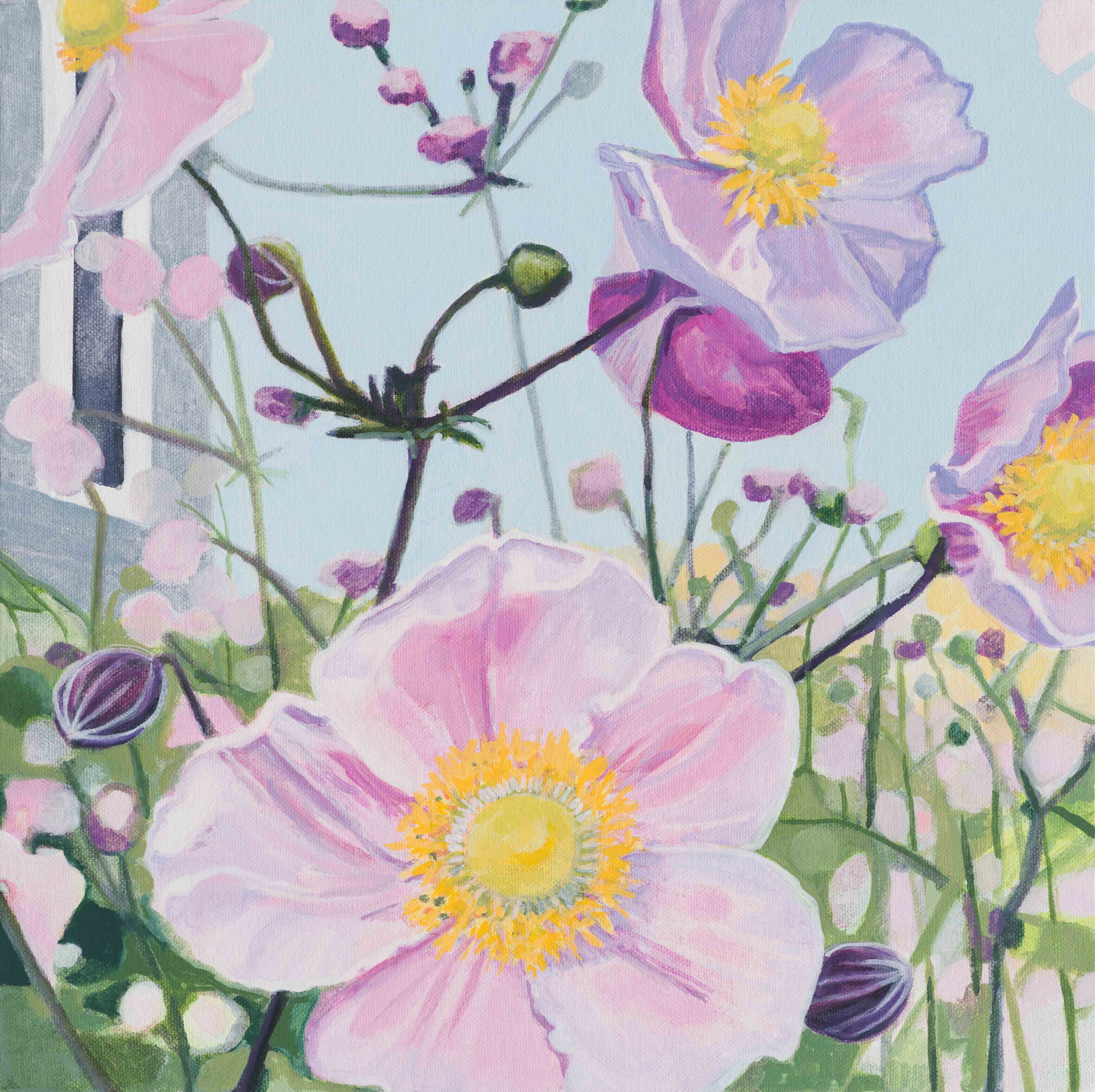 Anemones / Main Street, 2025, oil on canvas, 12 x 12 inches