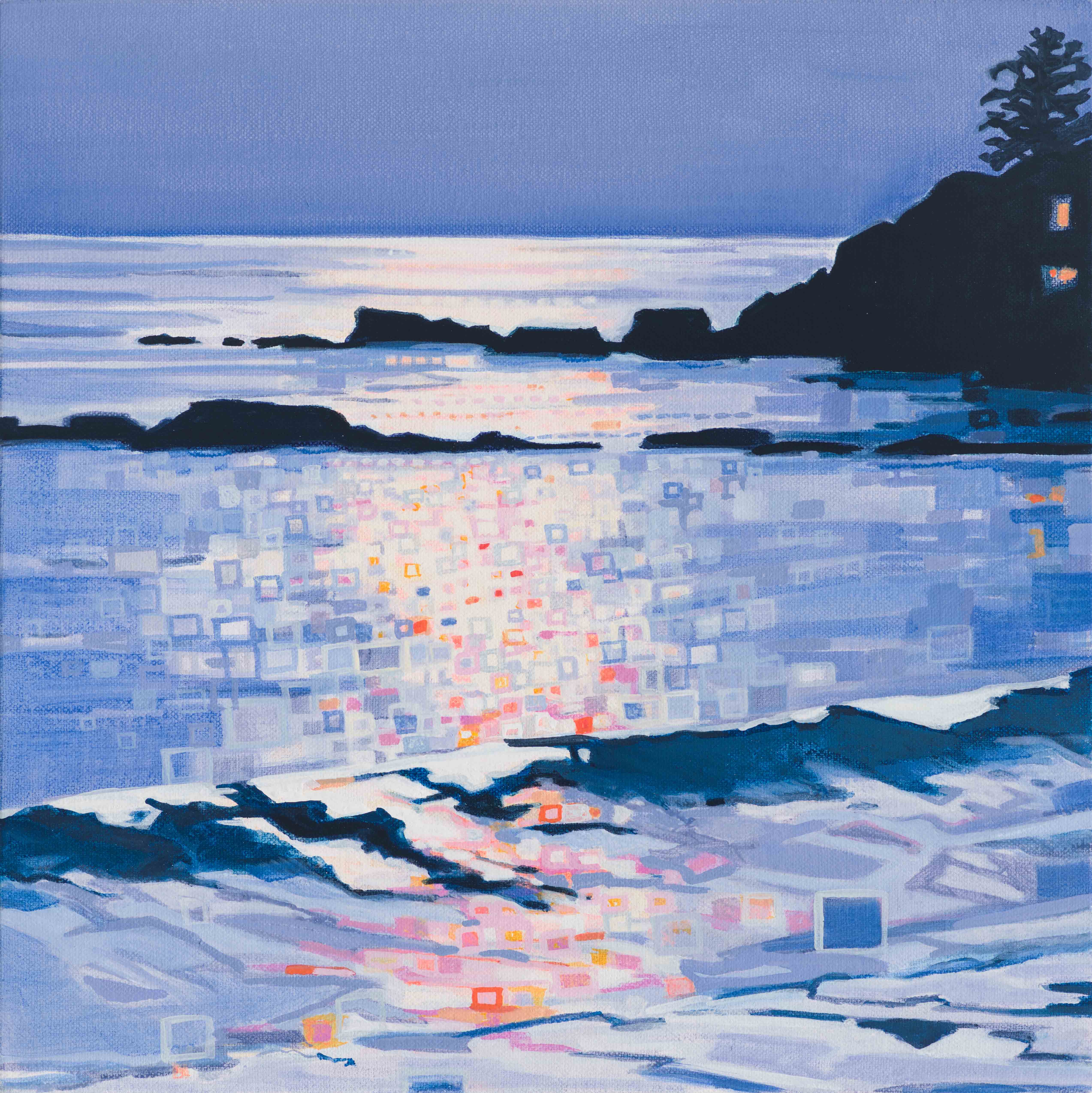 Moonrise / Seal Rock Road, 2025, oil on canvas, 12 x 12 inches