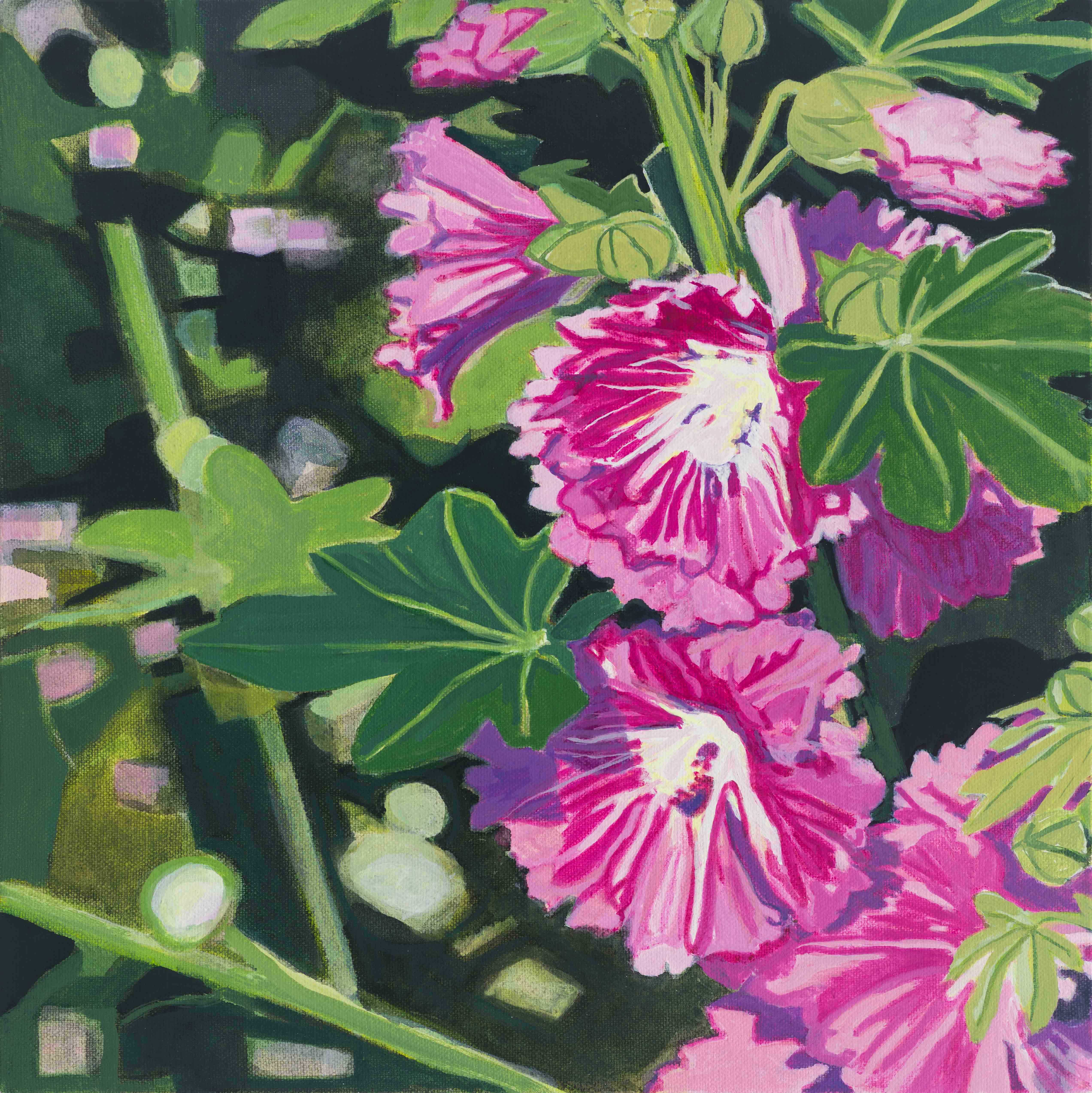 Hollyhock / Cranberry Islands, 2025, oil on canvas, 12 x 12 inches