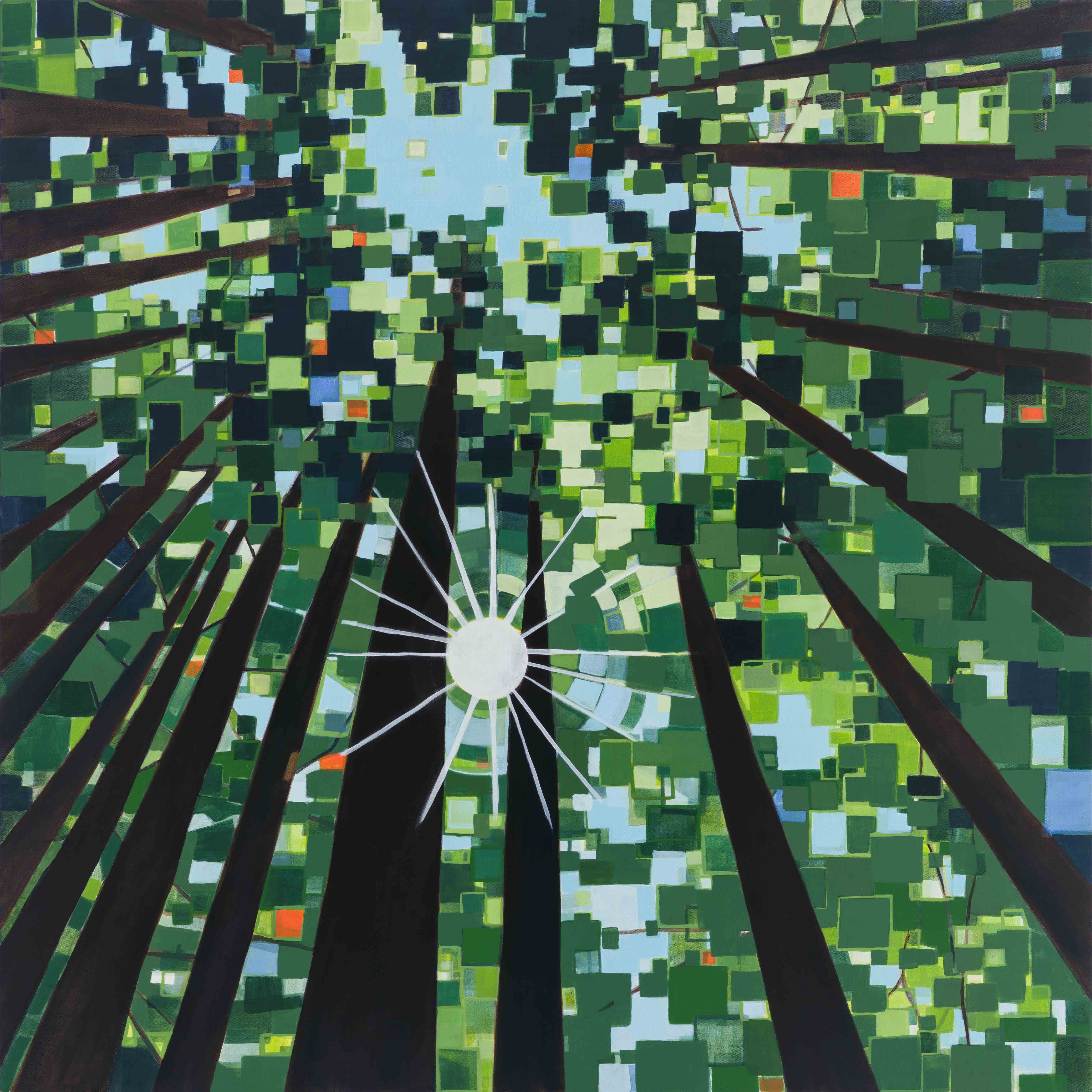 Crown Shyness / Cathedral Woods, 2025, oil on canvas, 40 x 40 inches