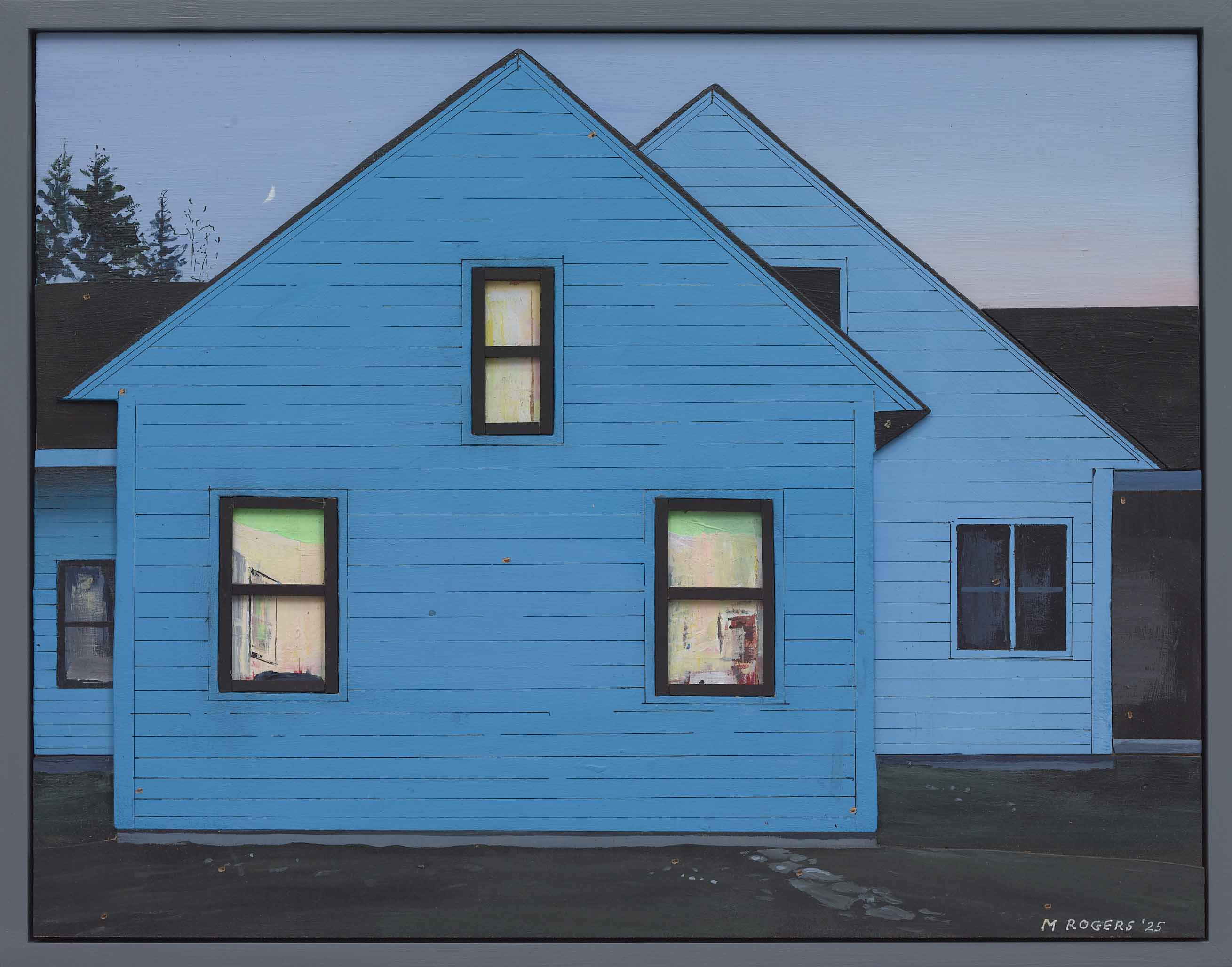 MAC ROGERS, House at Dusk, 2025, mixed media, 14.25 x 18 inches