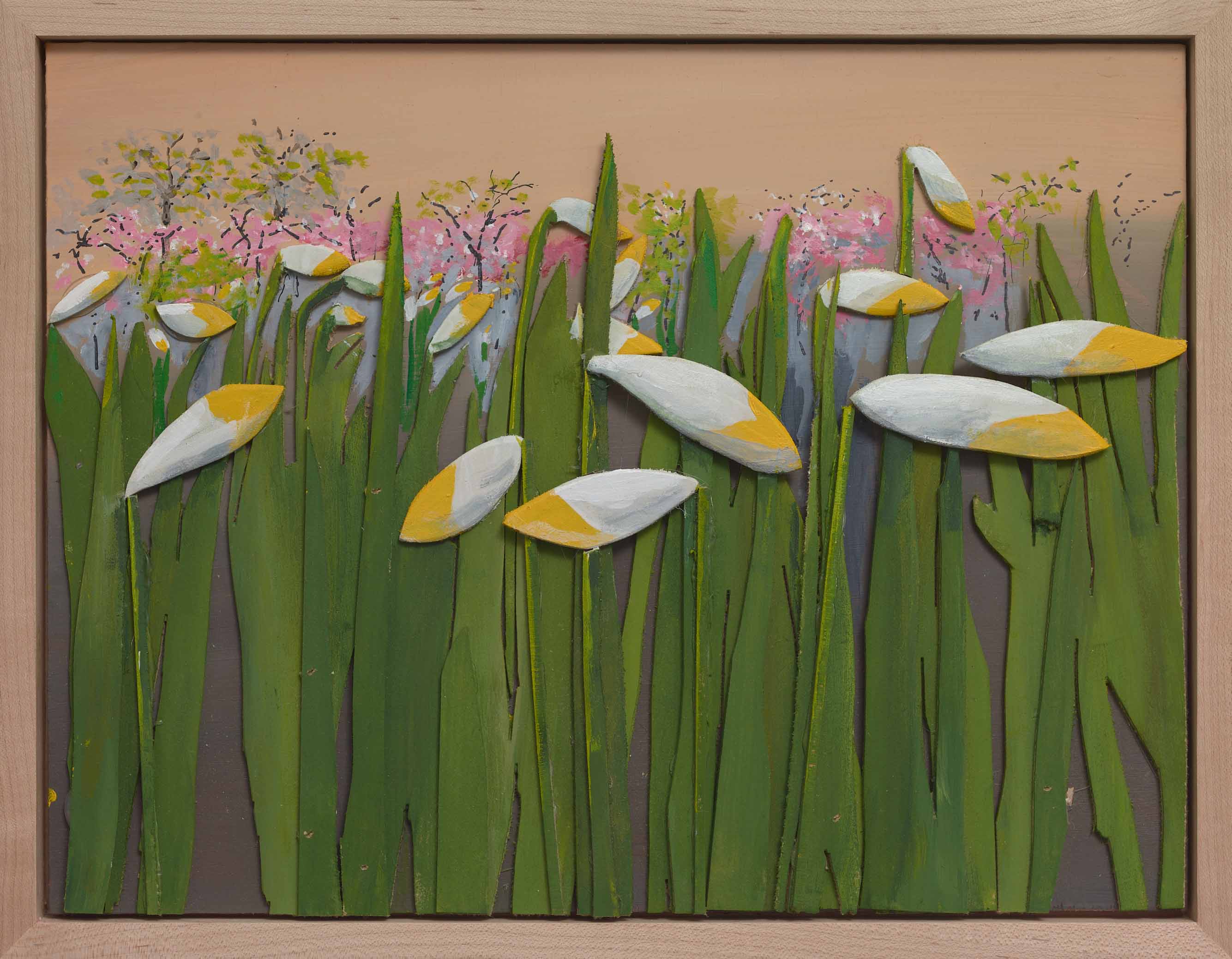 MAC ROGERS, Rising Daffodils, 2023, mixed media, 11.5 x 14.75 inches
