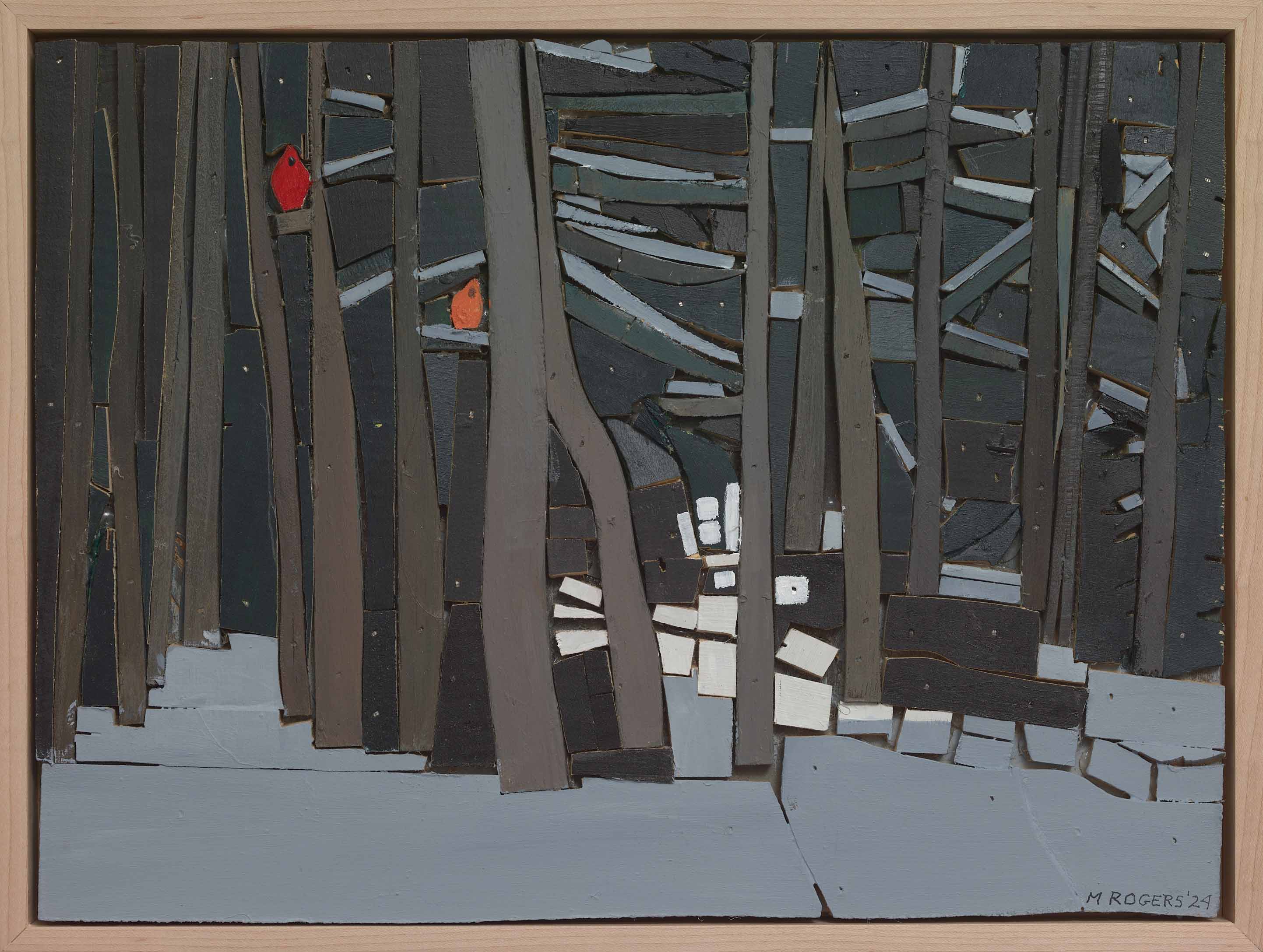 MAC ROGERS, Woods at Night, 2024, mixed media, 12 x 15.75 inches