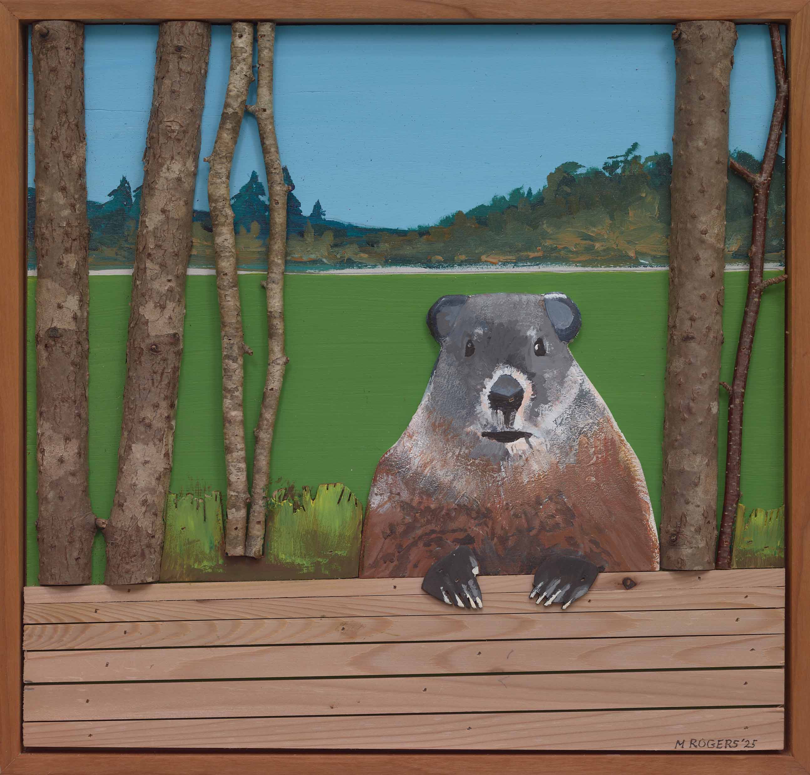 Hungry Groundhog, 2025, mixed media, 16 x 15.5 inches