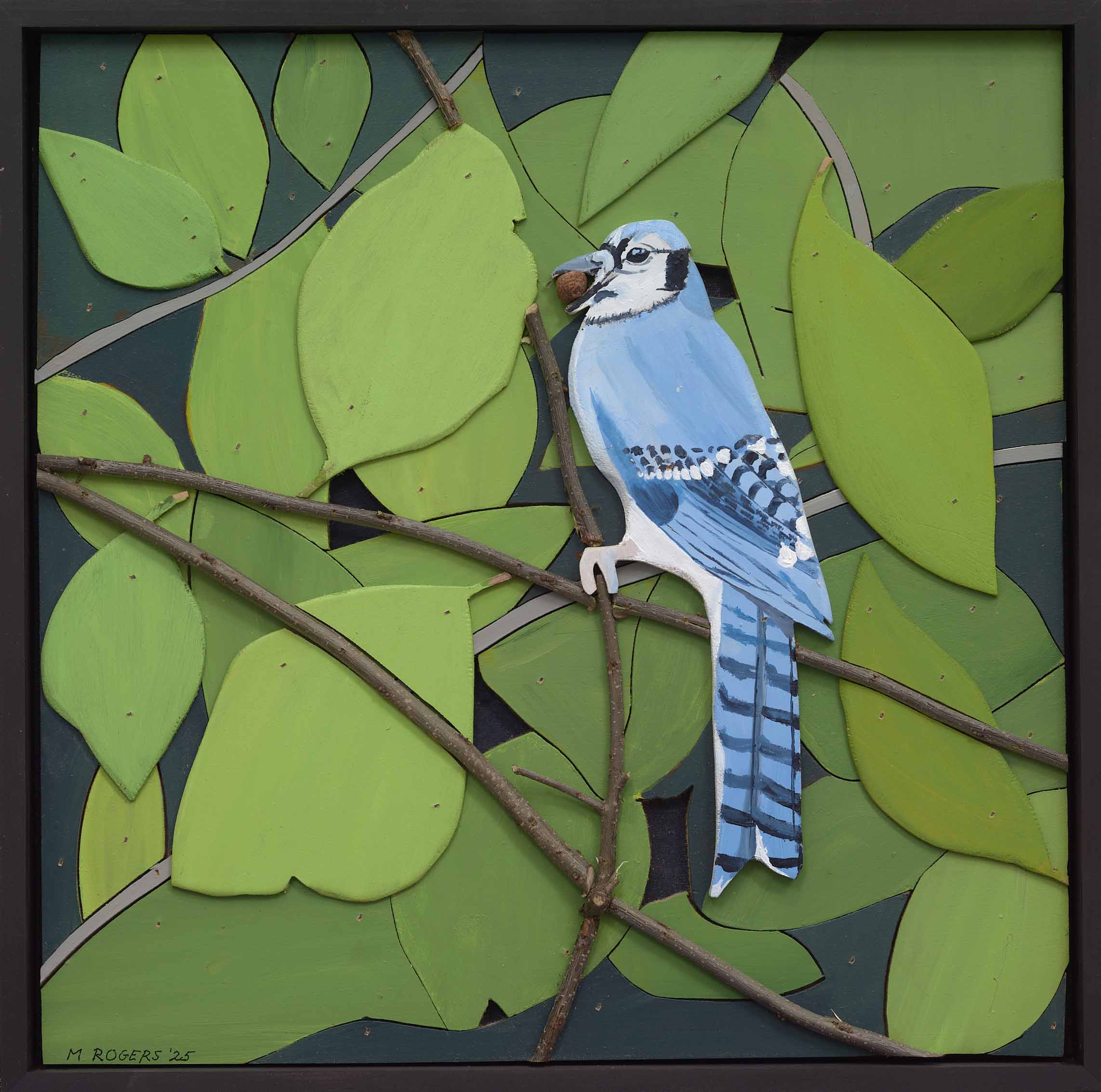 Blue Jay, 2025, mixed media, 16.5 x 16.5 inches