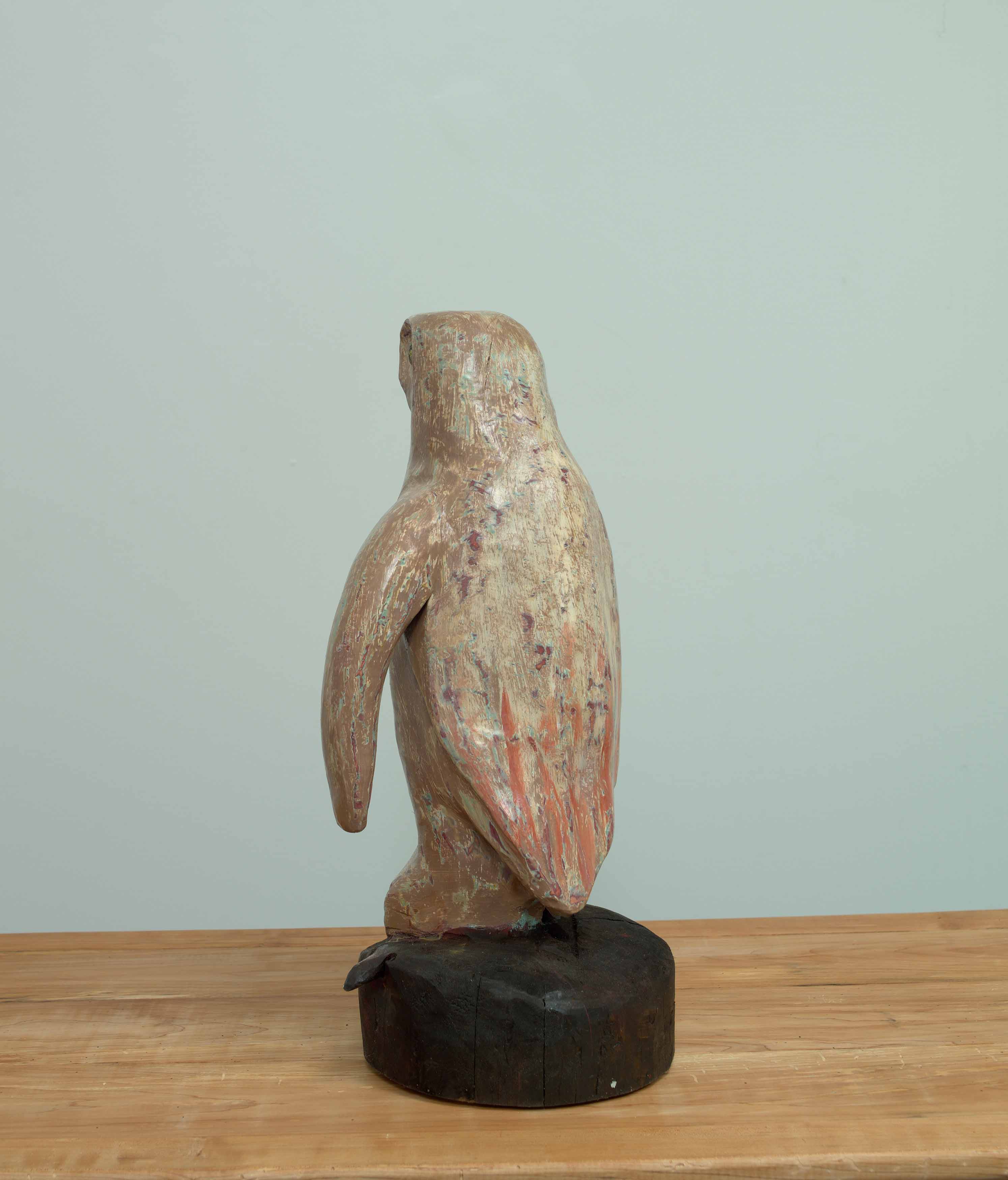 JOHN ATTWOOD, Hawkeye, 2025, pine and oil paint, 19.5 x 9 x 9 inches