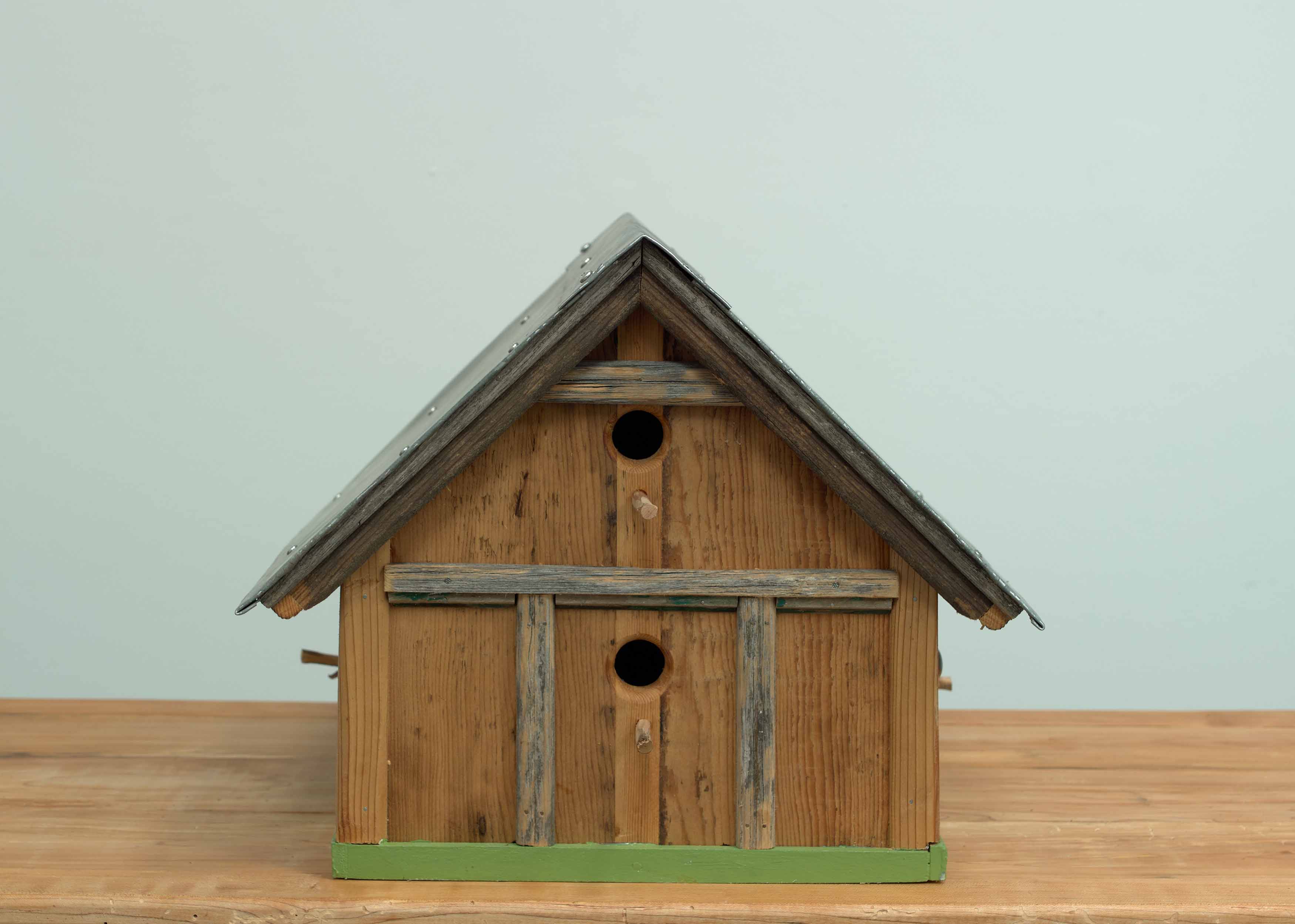 TWOOD, Home Sweet Home, 2024, wood, sheet metal and ceramic beach art, 12.75 x 15.5 x 21.25 inches
