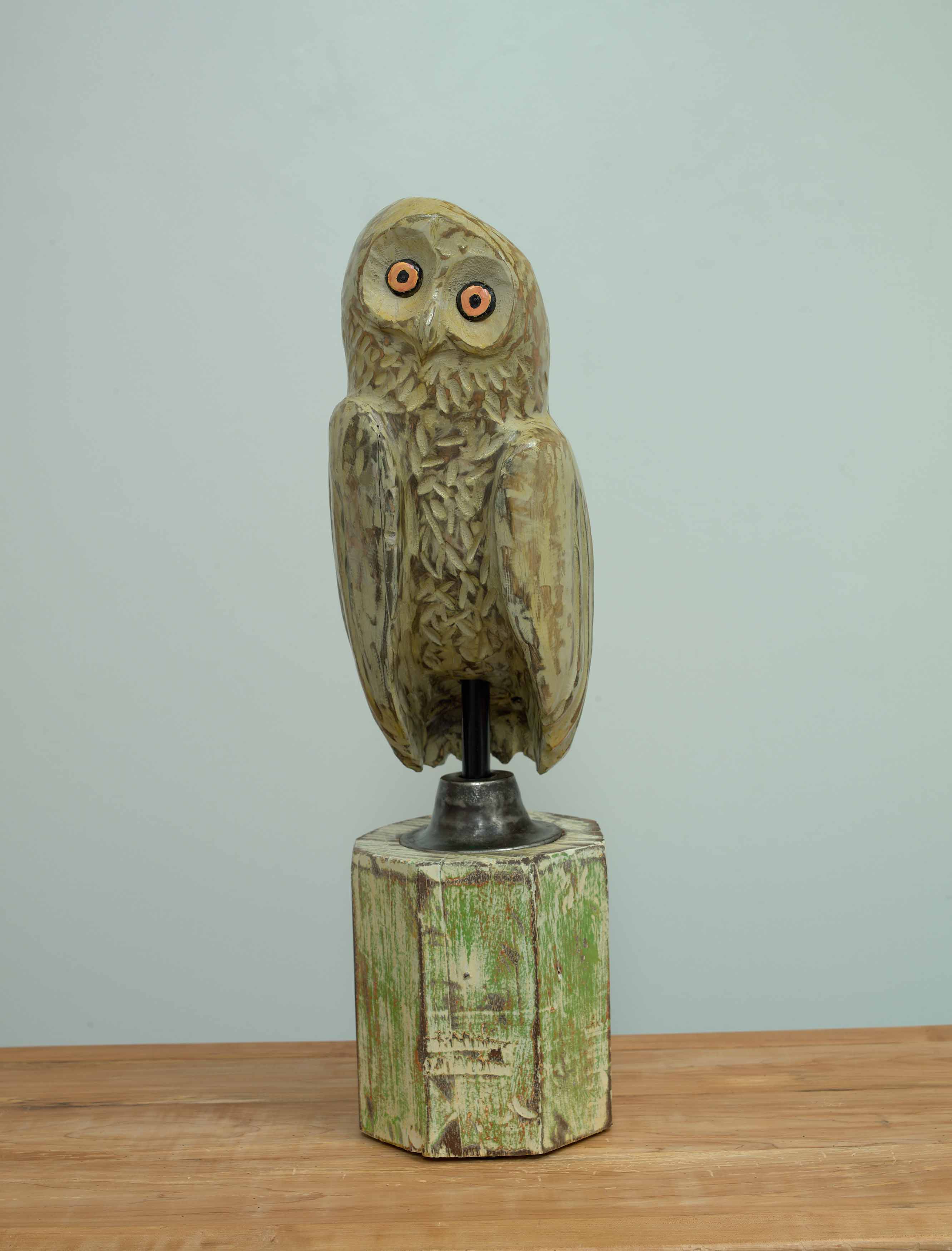 JOHN ATTWOOD  Larry, 2025  hemlock, metal, oil paint and architectural column, 28.25 x 8 x 9 inches